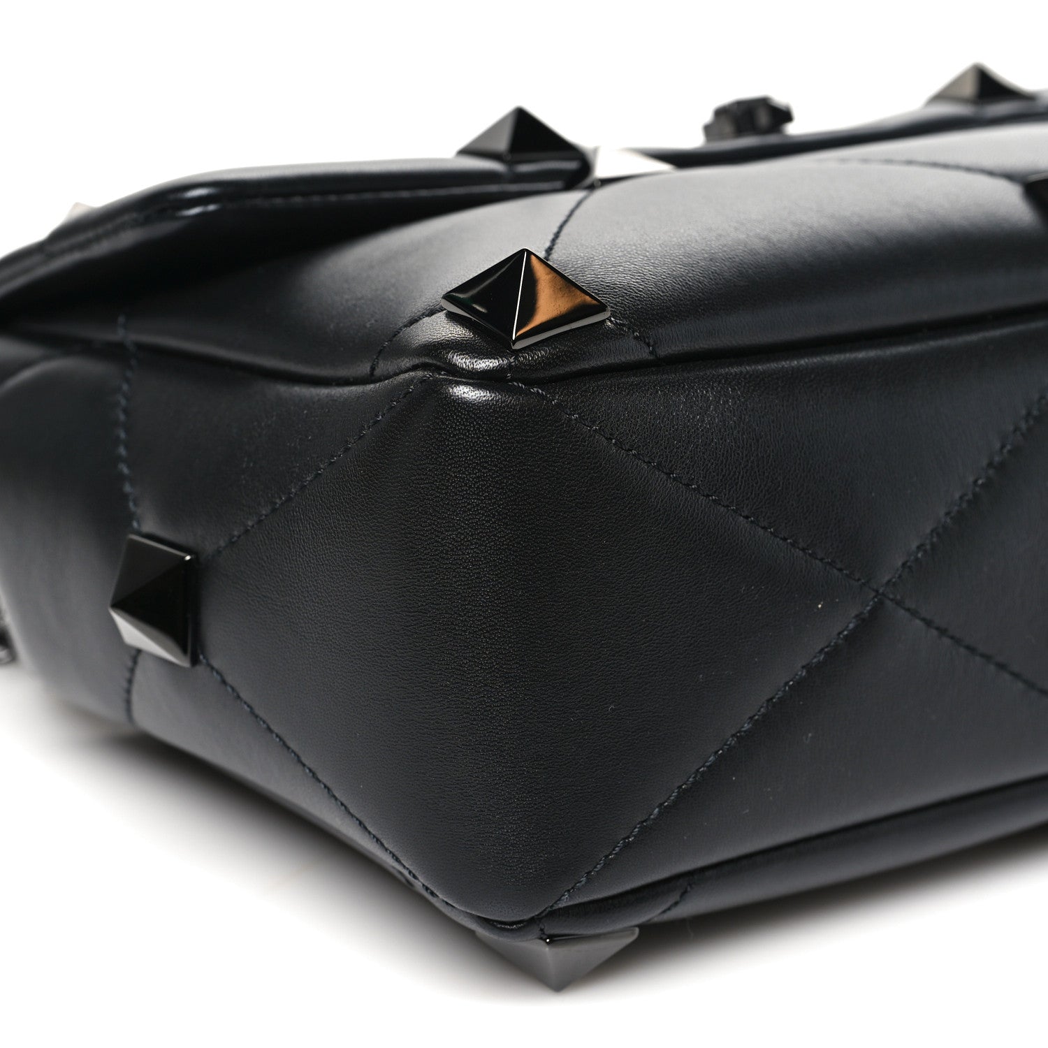 Nappa Monochrome Large Roman Stud Shoulder Bag Black