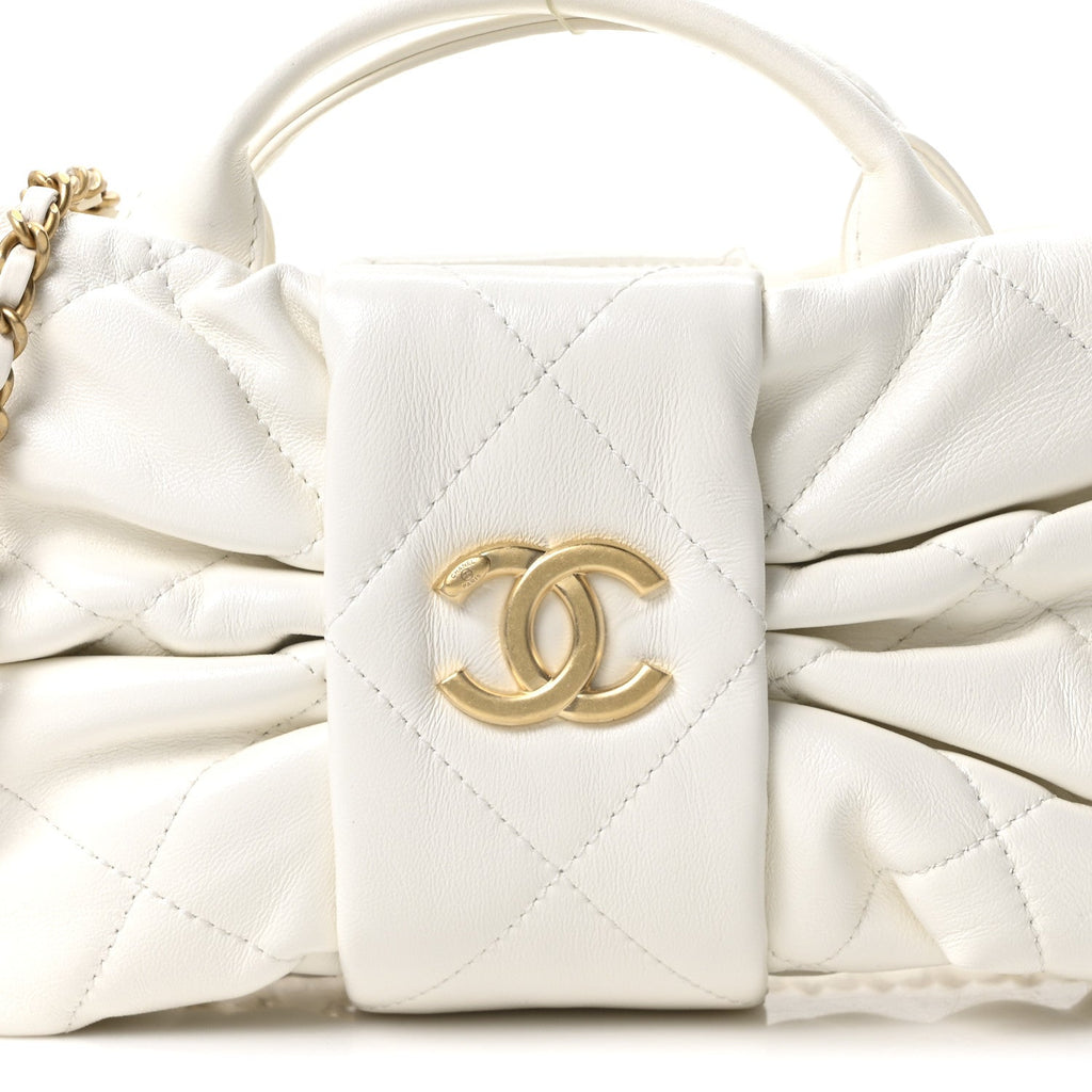 Lambskin Quilted Mini Bow Bag White
