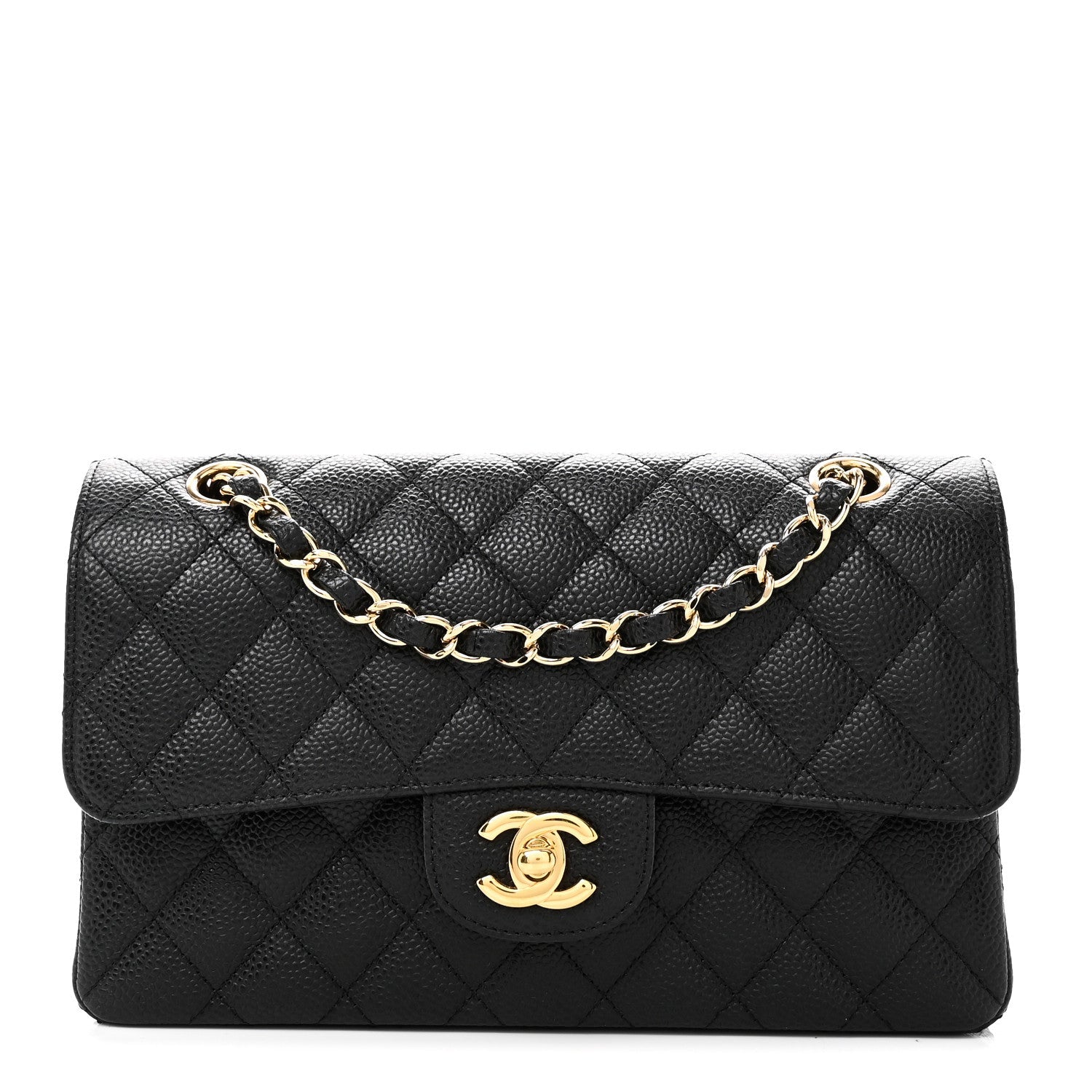 Caviar Quilted Small Double Flap Black