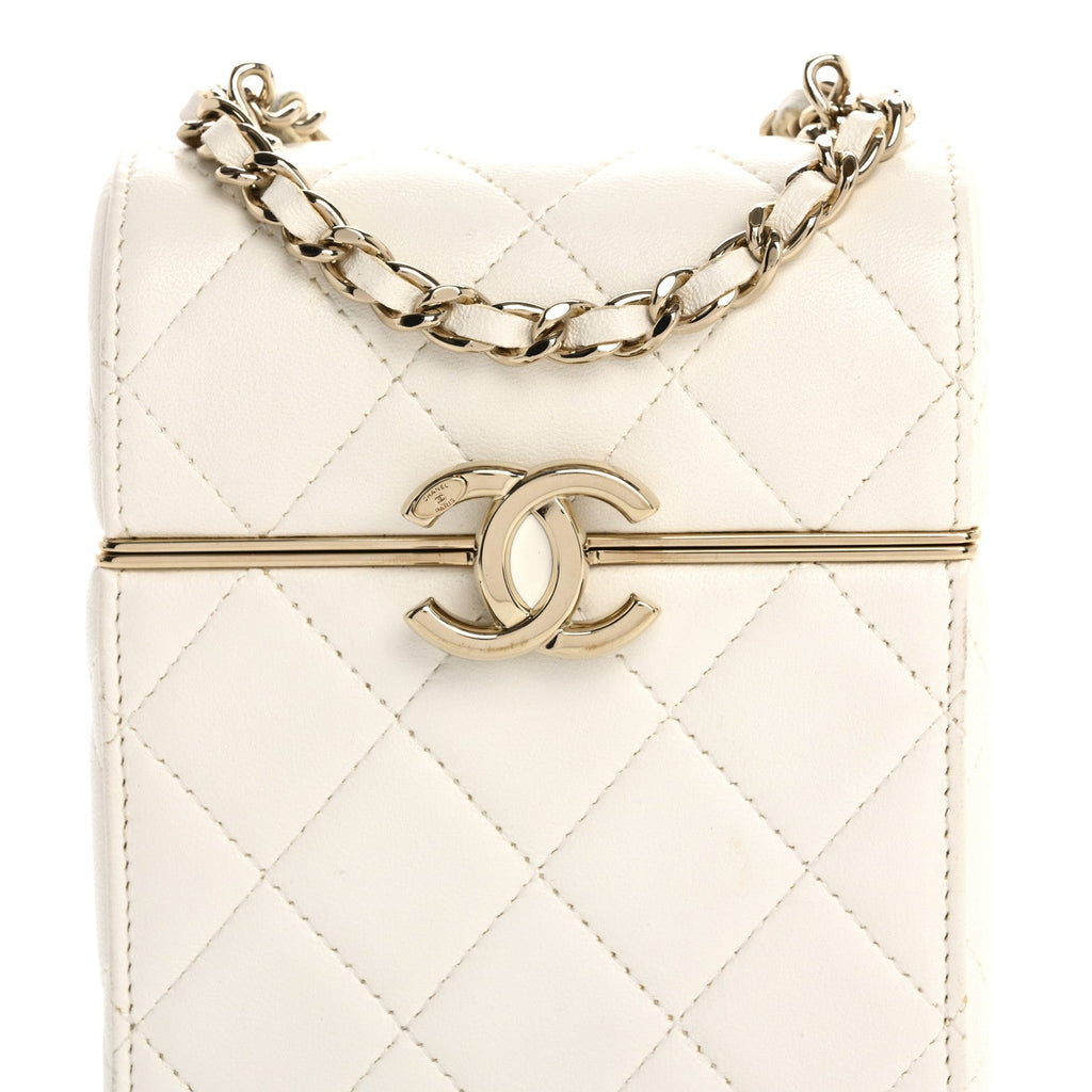 Lambskin Quilted Small Box With Chain White