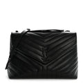 Calfskin Y Quilted Monogram Monochrome Large Loulou Chain Satchel Black