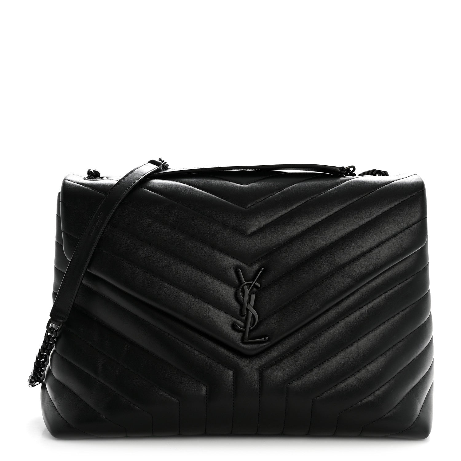 Calfskin Y Quilted Monogram Monochrome Large Loulou Chain Satchel Black