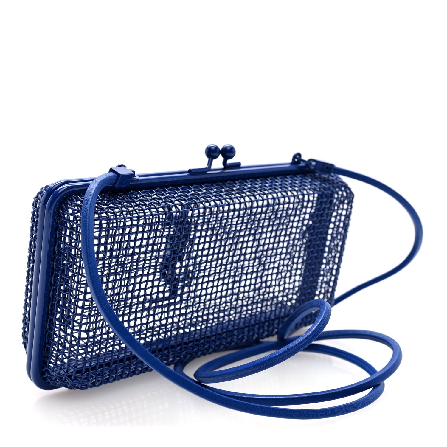 Brass Lambskin Monogram Cassandre Cage Bag Blue Majorelle