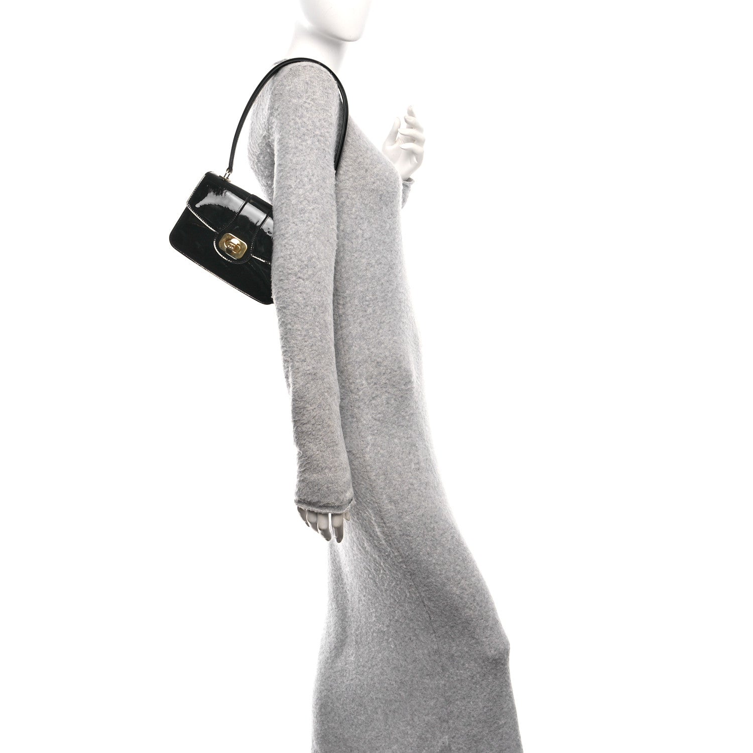 Patent Calfskin Teen Josephine Top Handle Bag Black