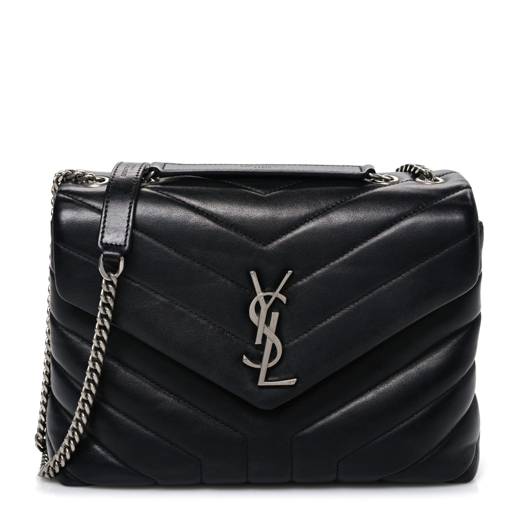 Calfskin Y Quilted Monogram Small Loulou Chain Satchel Black