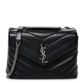 Calfskin Y Quilted Monogram Small Loulou Chain Satchel Black