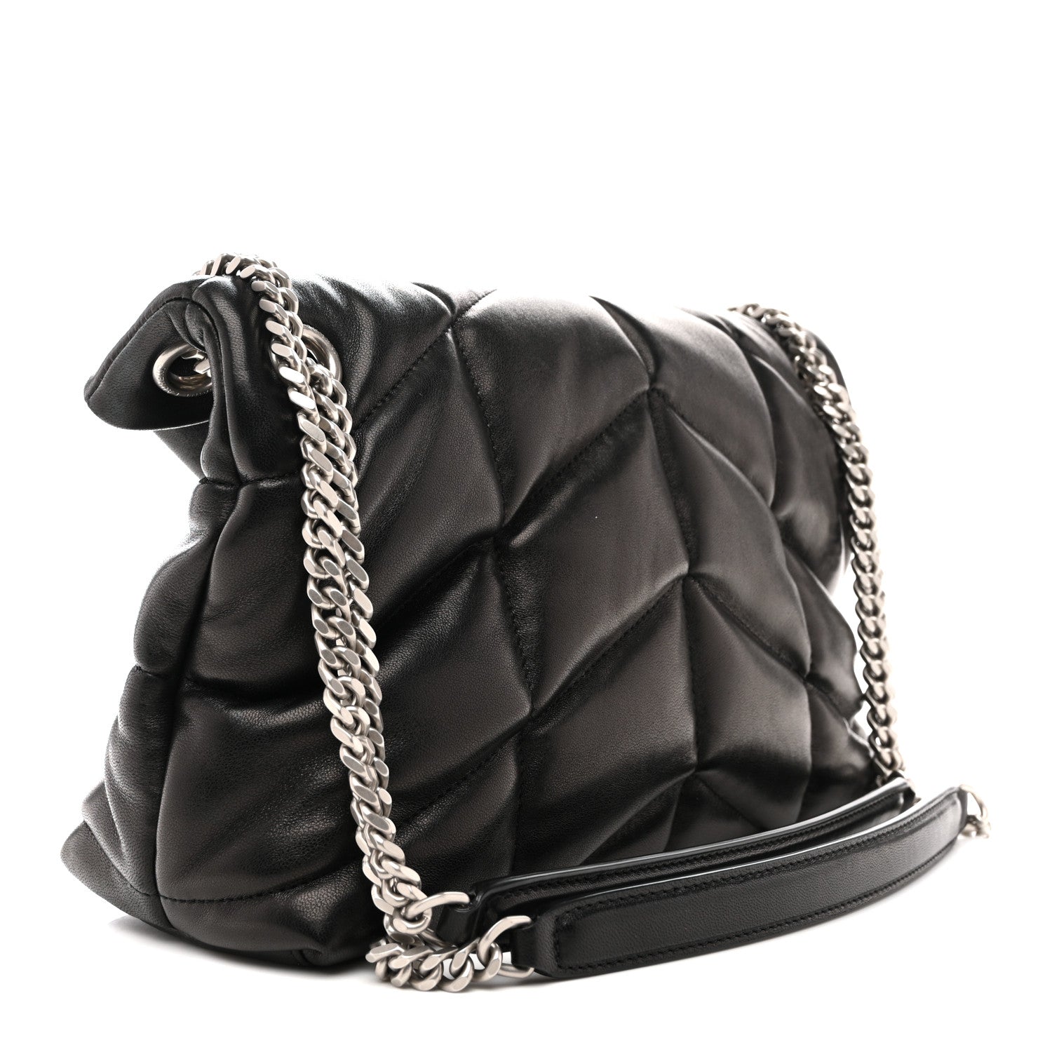 Lambskin Quilted Small Loulou Puffer Monogram Chain Satchel Black