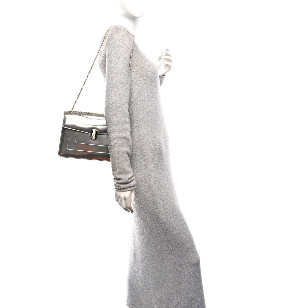 Metallic Calfskin Serpenti Forever Shoulder Bag Silver
