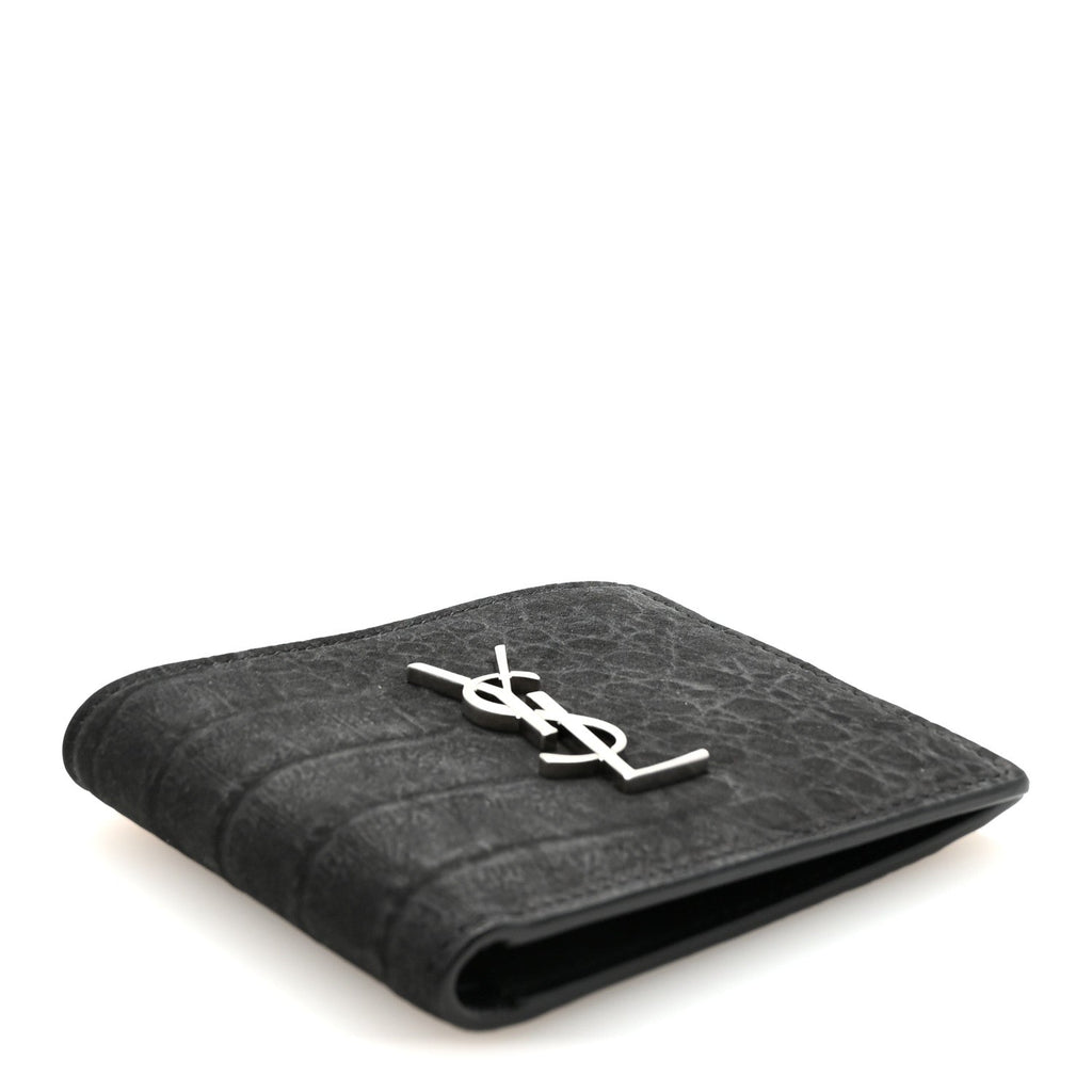 Nubuk Crocodile Embossed Monogram East West Wallet Black