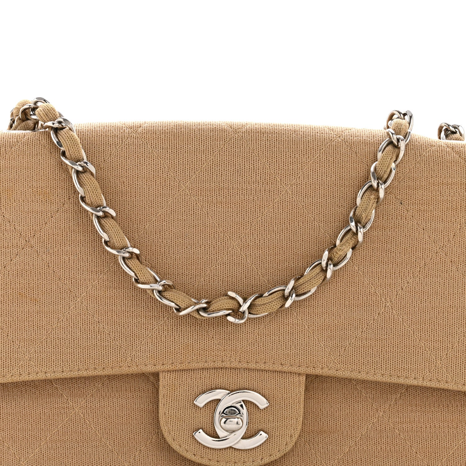 Jersey Quilted Medium Single Flap Beige