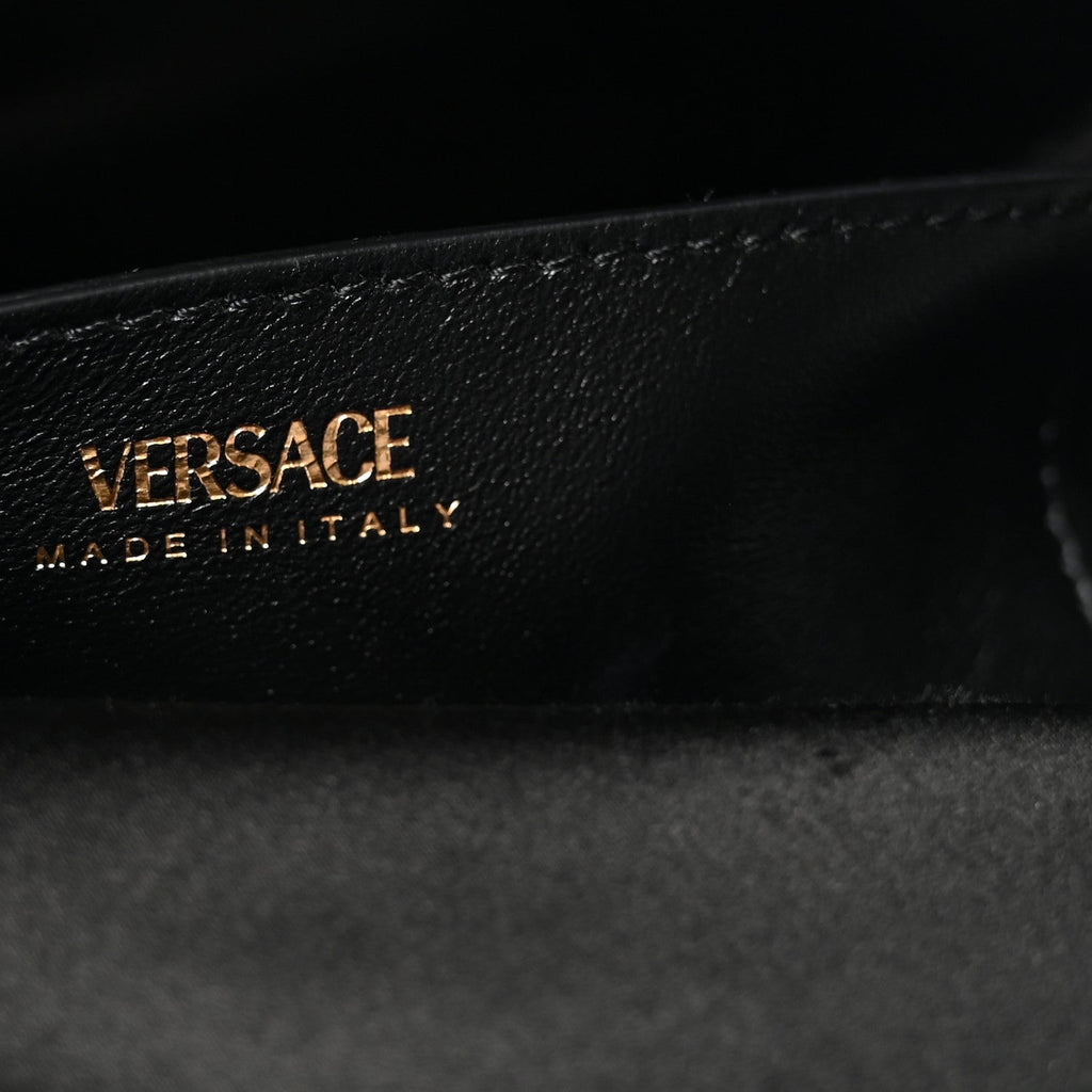 Satin Crystal Medusa 95 Plaque Bag Black