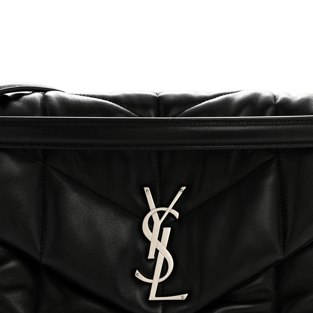 Lambskin Quilted Medium Loulou Puffer Monogram Chain Satchel Black