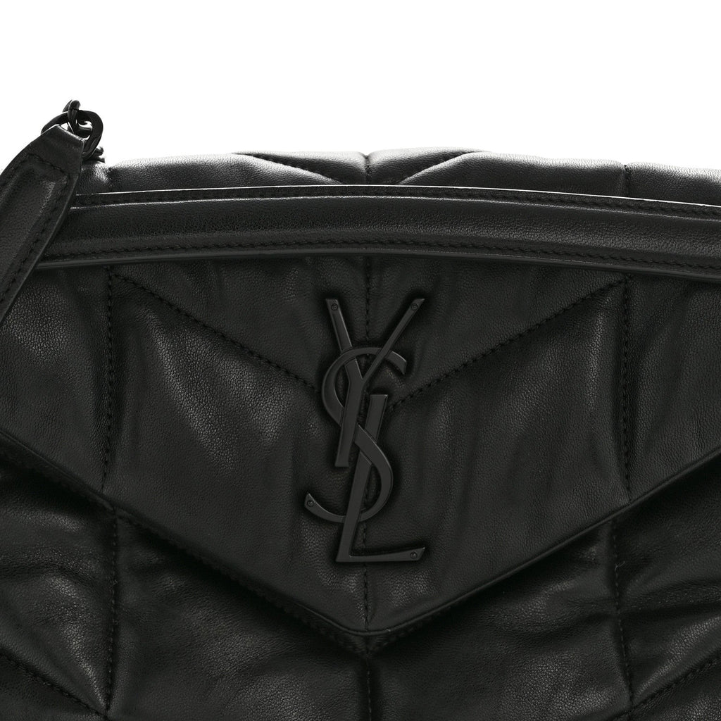 Lambskin Quilted Monogram Monochrome Small Loulou Puffer Chain Satchel Black