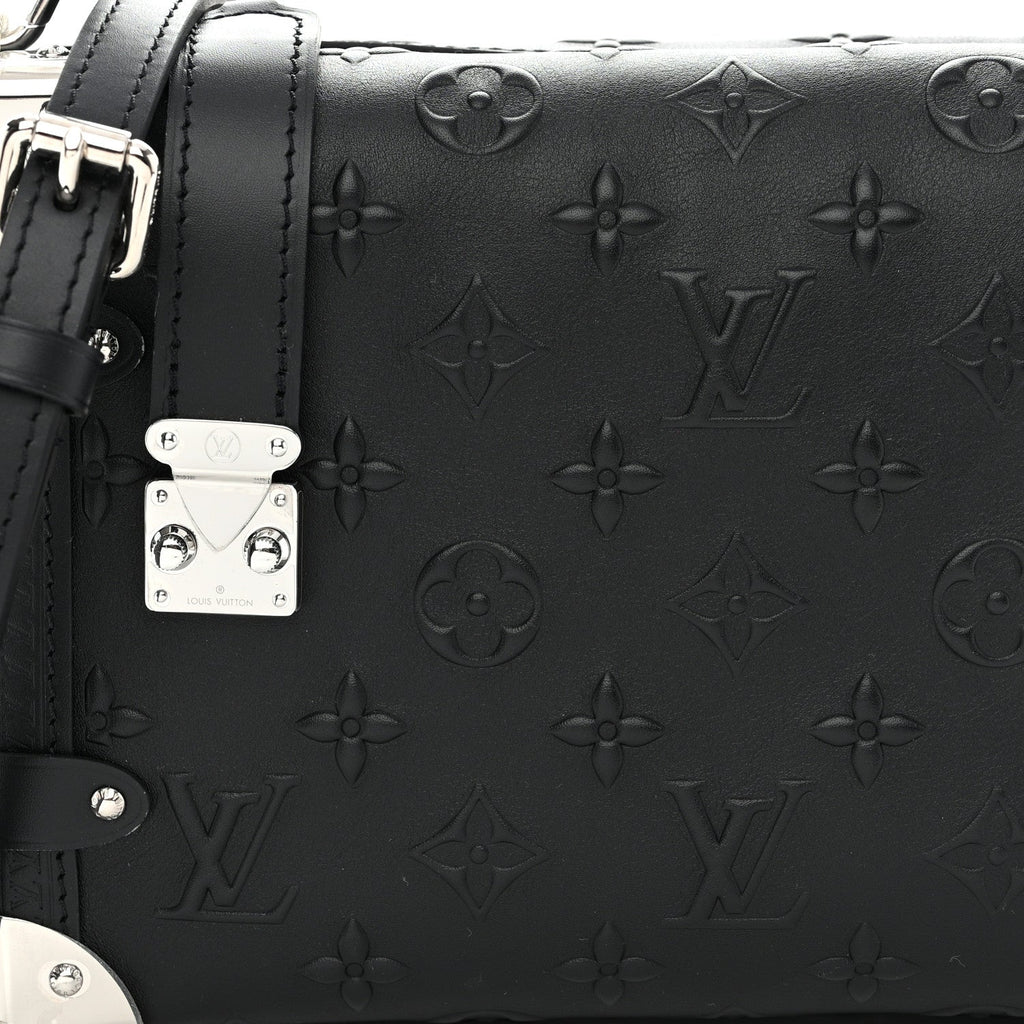 Calfskin Debossed Monogram Side Trunk Black