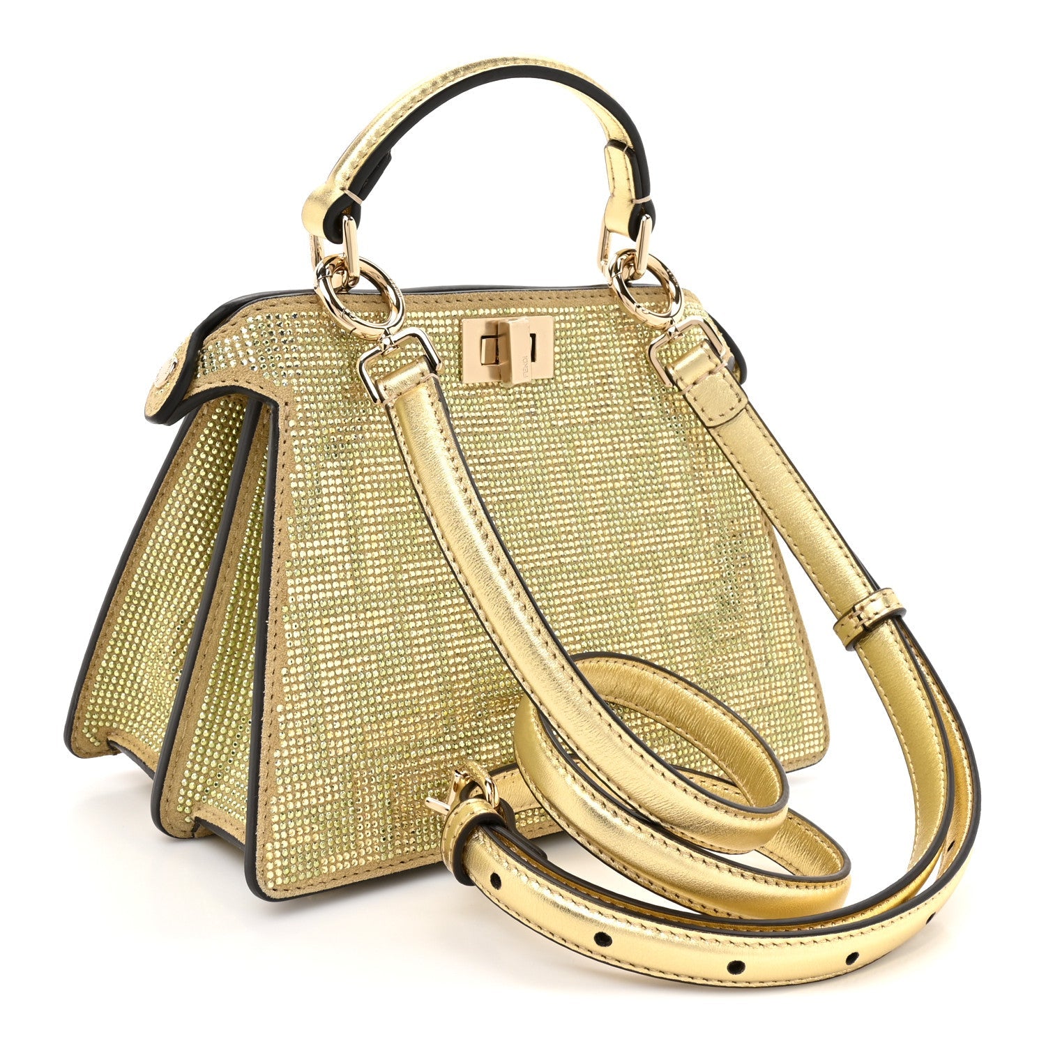 Crystal Vitello Laminato FF Petite Peekaboo I SEE U Satchel Crystal Platinum Light Gold