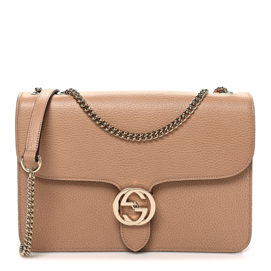 Dollar Calfskin Interlocking G Shoulder Bag Camelia