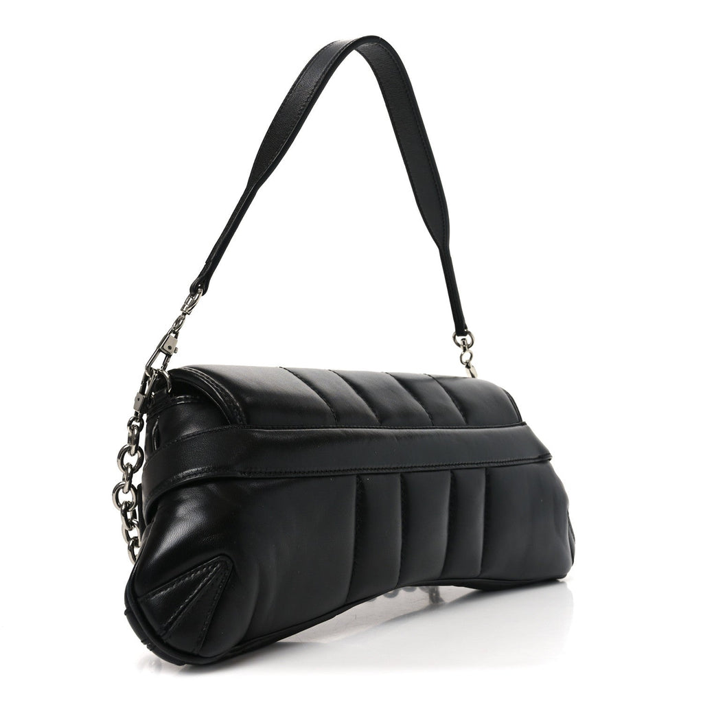Nappa Vertical Matelasse Medium Maxi Horsebit Chain Shoulder Bag Black