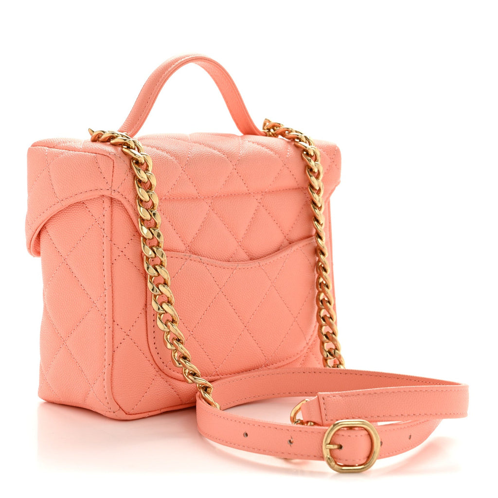 Caviar Quilted Handy Box Vanity Case Orange