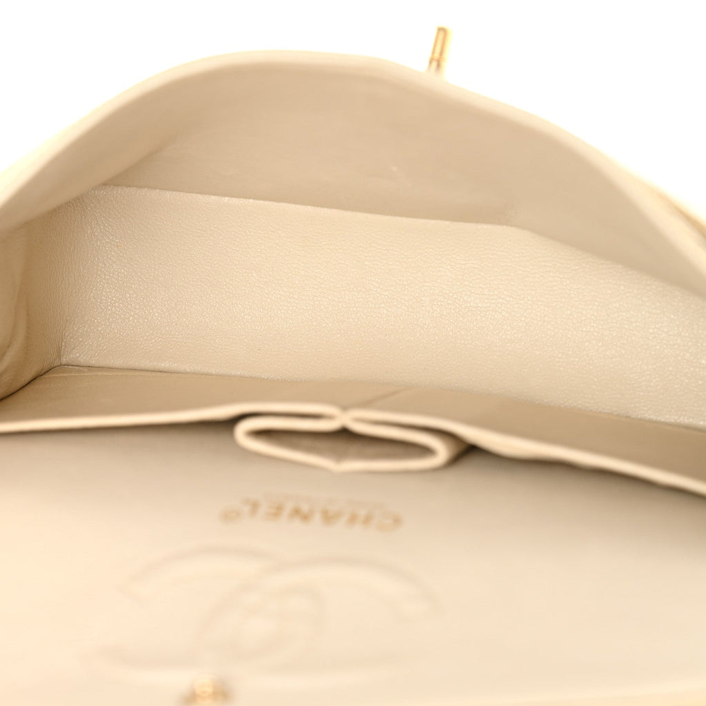 Caviar Quilted Small Double Flap Beige