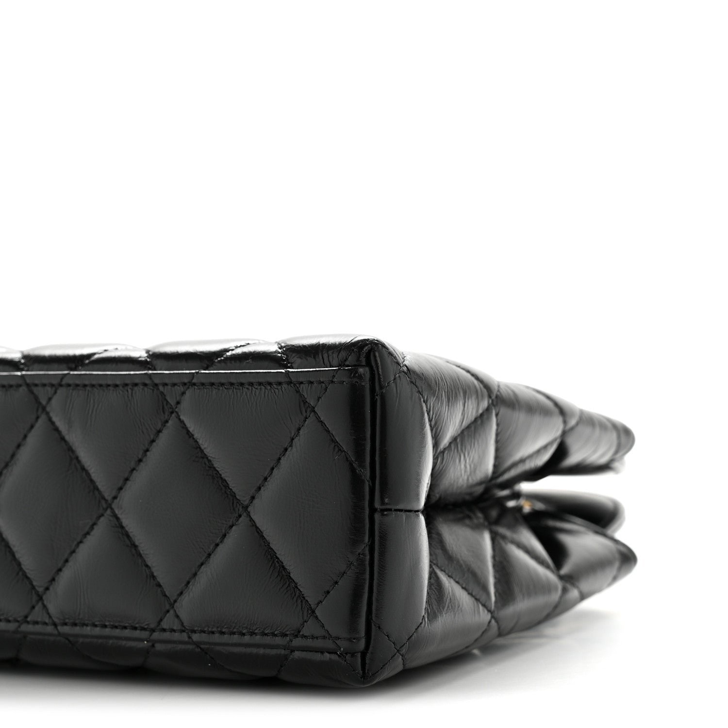Shiny Aged Calfskin Quilted Nano Kelly Shopper Black