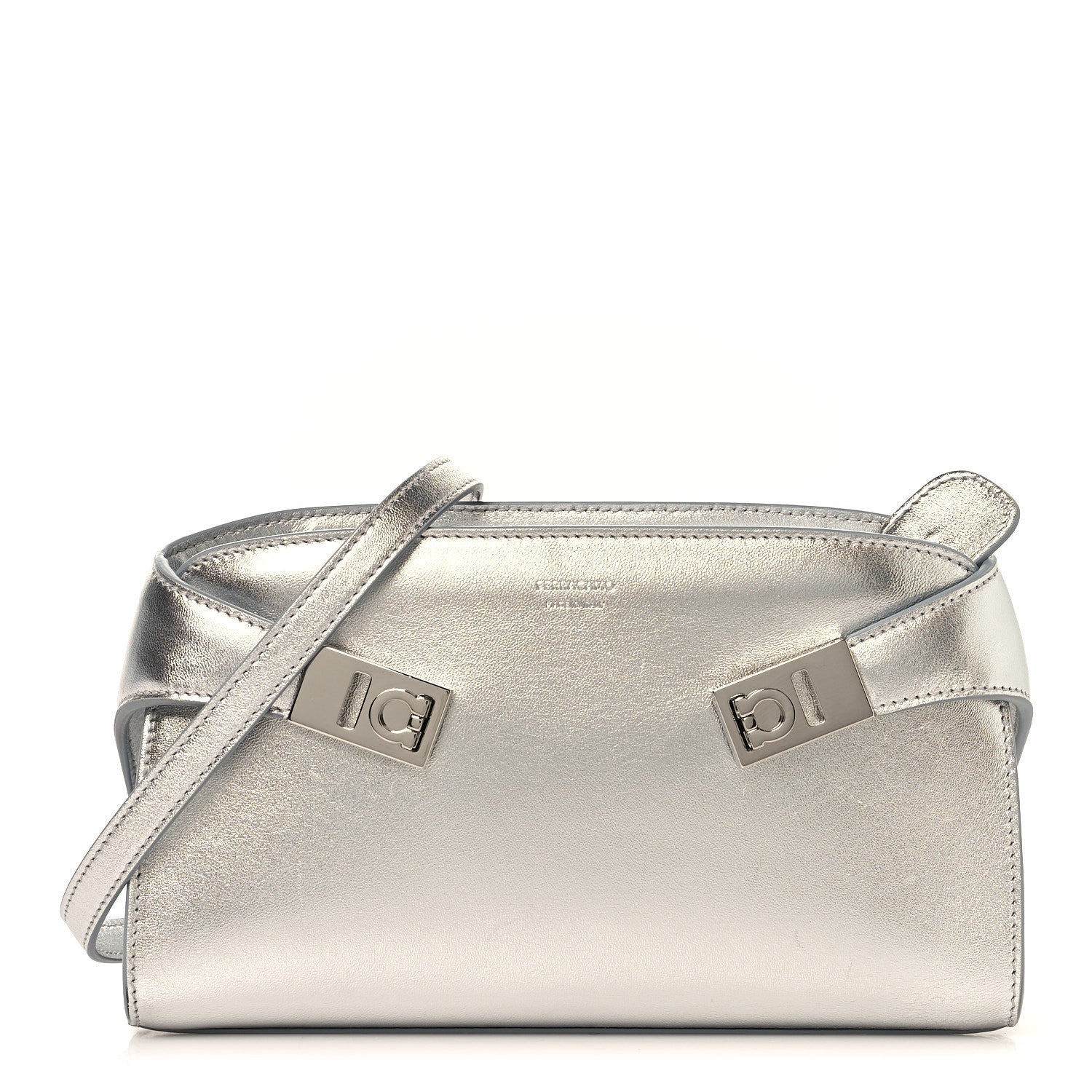Metallic Lambskin Mini Hug Crossbody Bag Argento