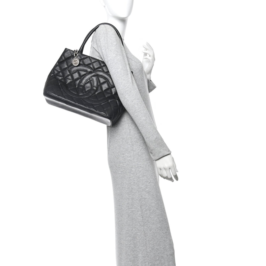 Caviar Quilted Medallion Tote Black