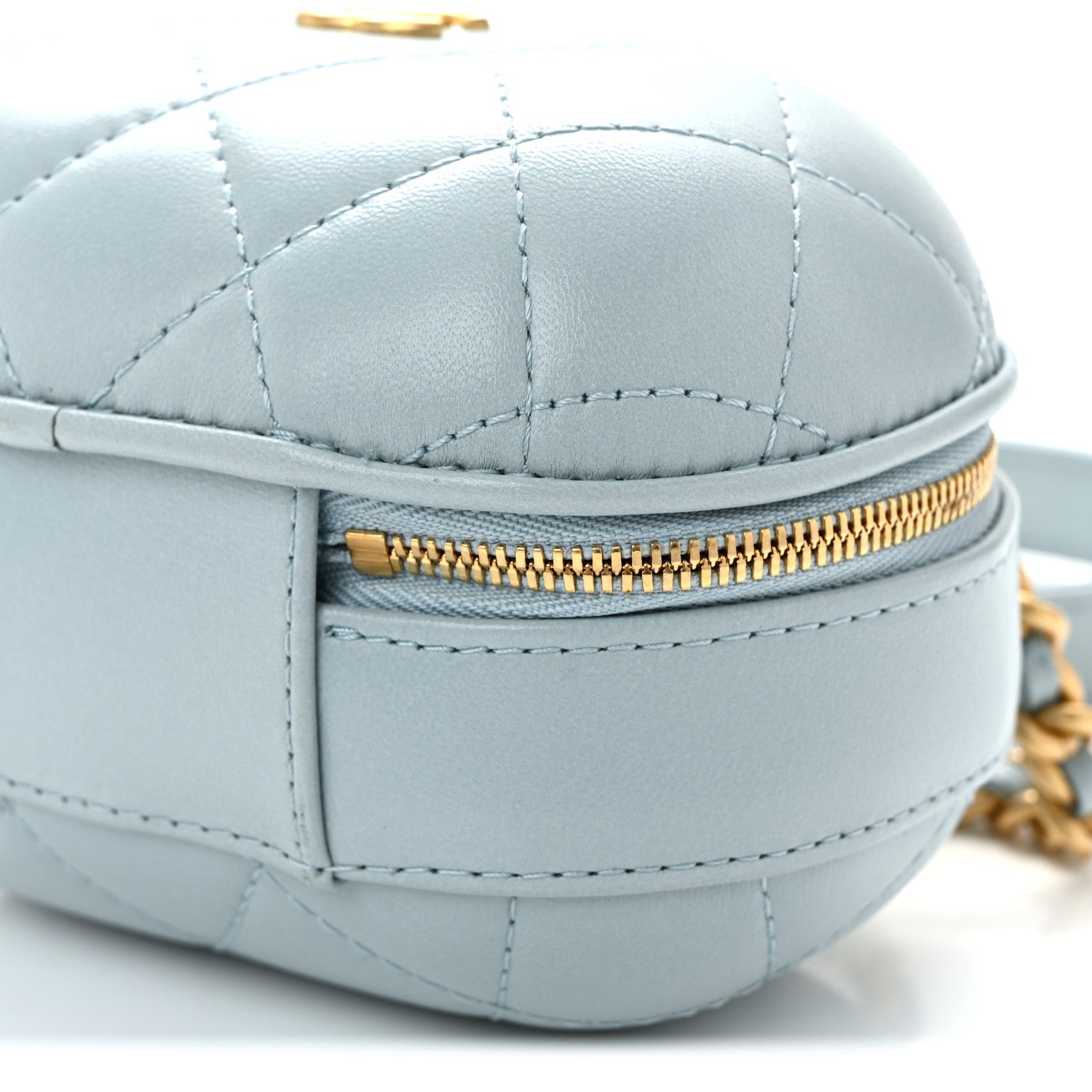 Lambskin Quilted CC Bubble Vanity Case With Chain Light Blue