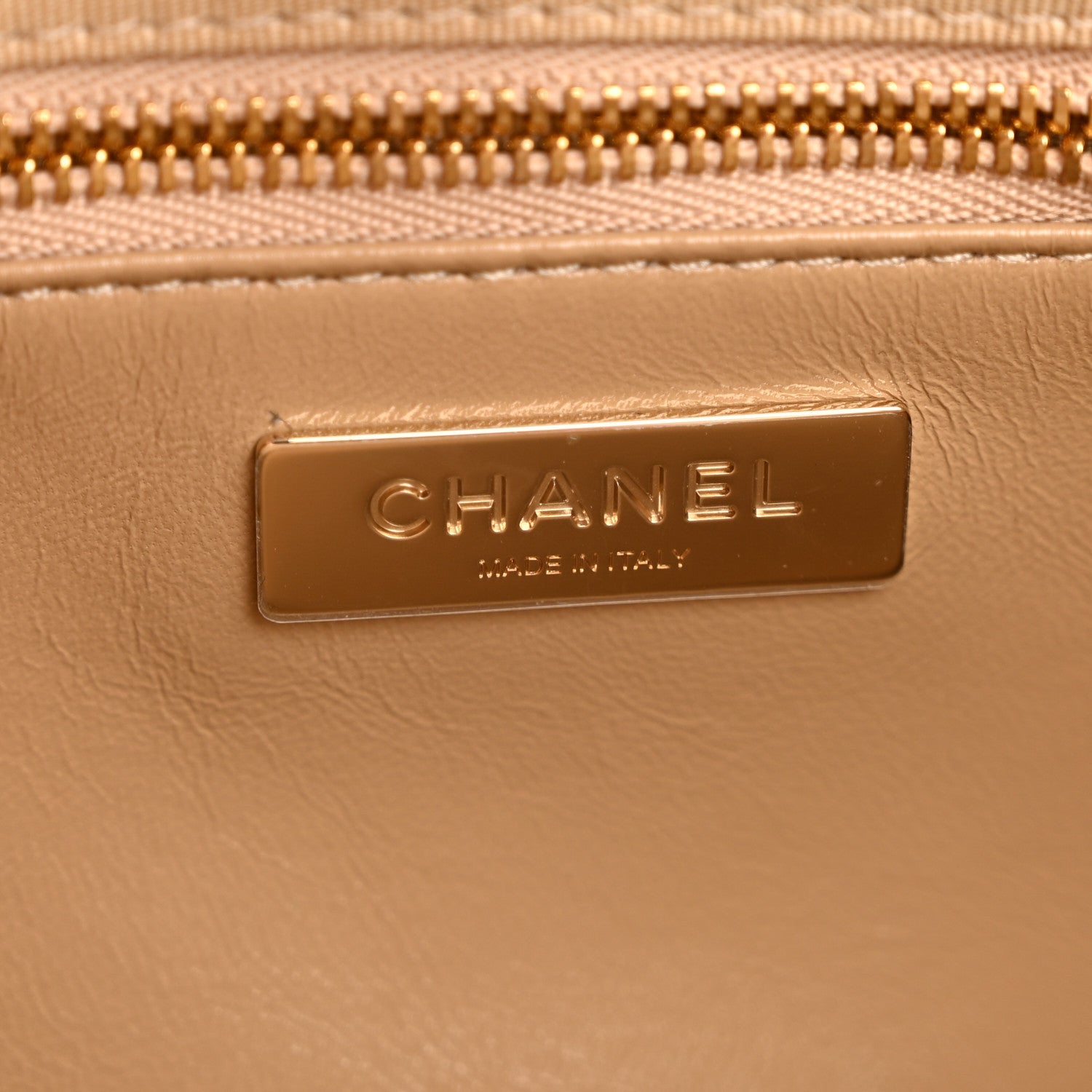 Shiny Crumpled Calfskin Quilted 31 Shopping Bag Dark Beige
