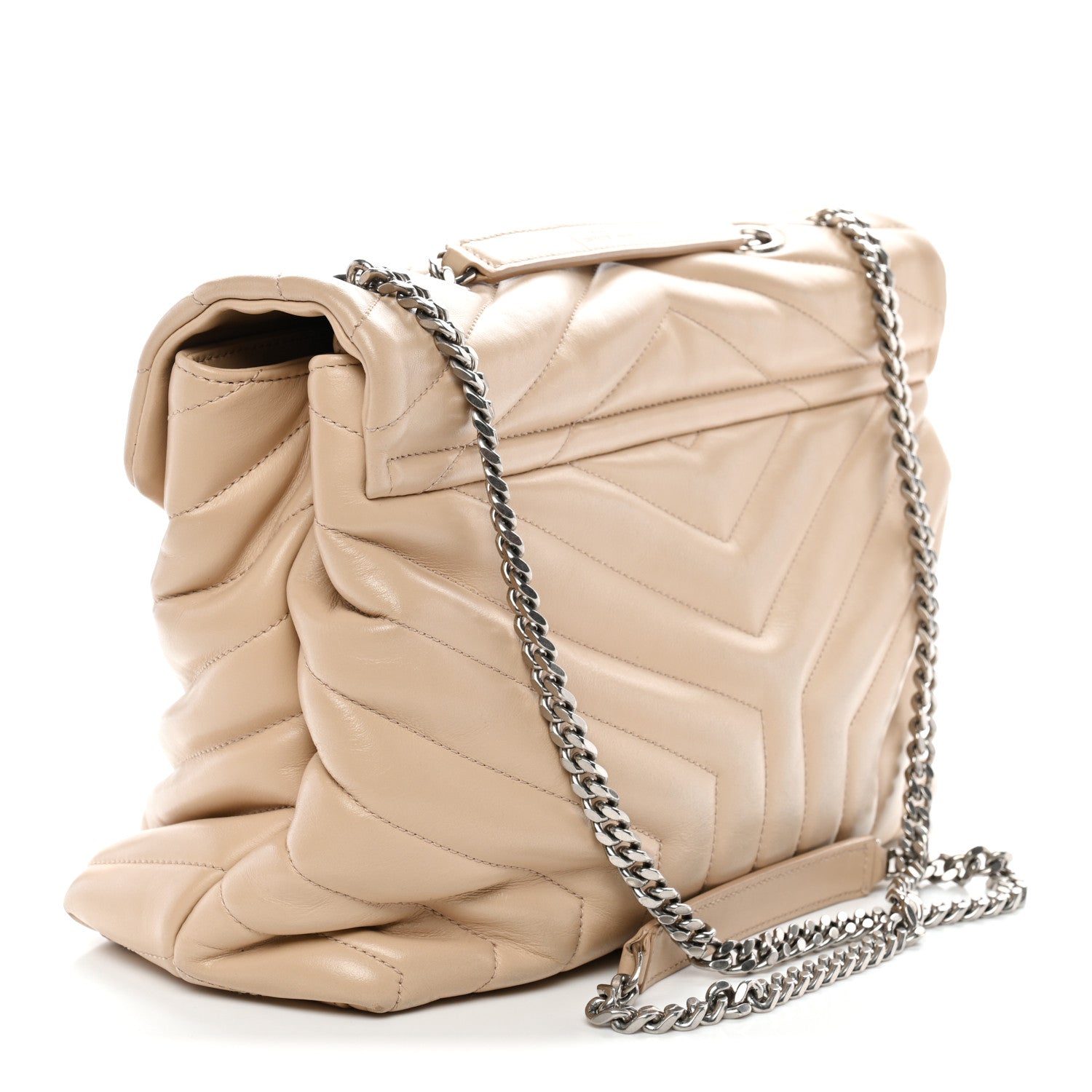 Calfskin Y Quilted Monogram Medium Loulou Chain Satchel Nude Powder