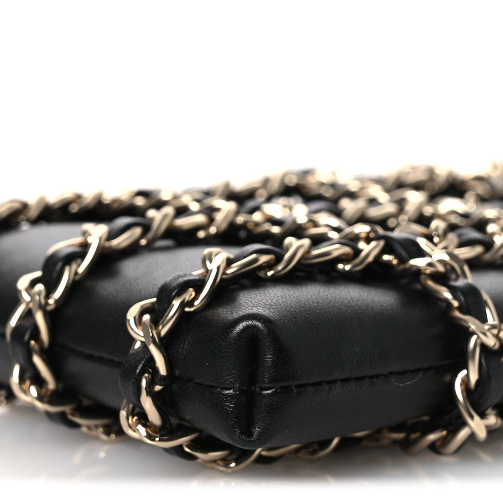 Lambskin Tech Me Out Clutch With Chain Black
