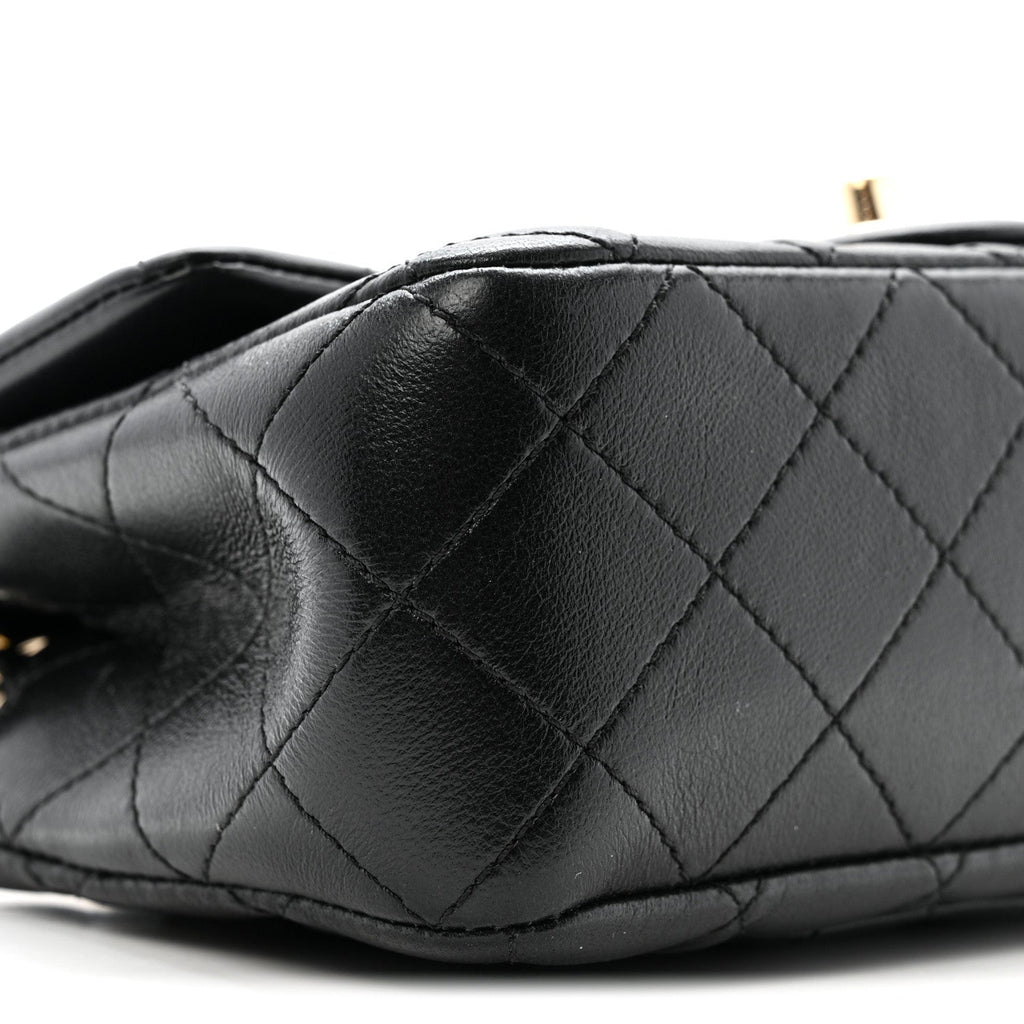 Lambskin Quilted Mini Rectangular Pearl Crush Flap Black
