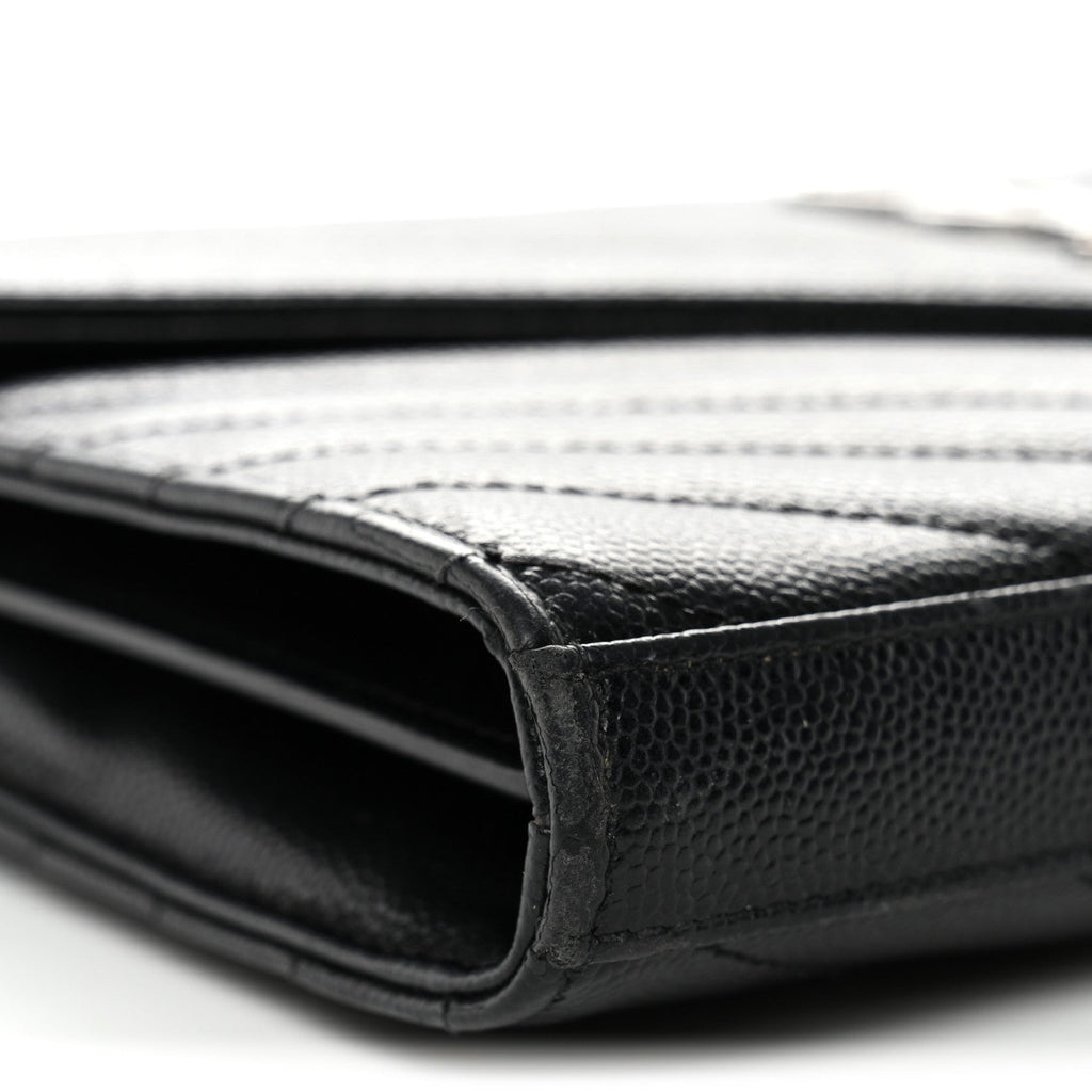 Grain De Poudre Matelasse Chevron Monogram Chain Wallet  Black