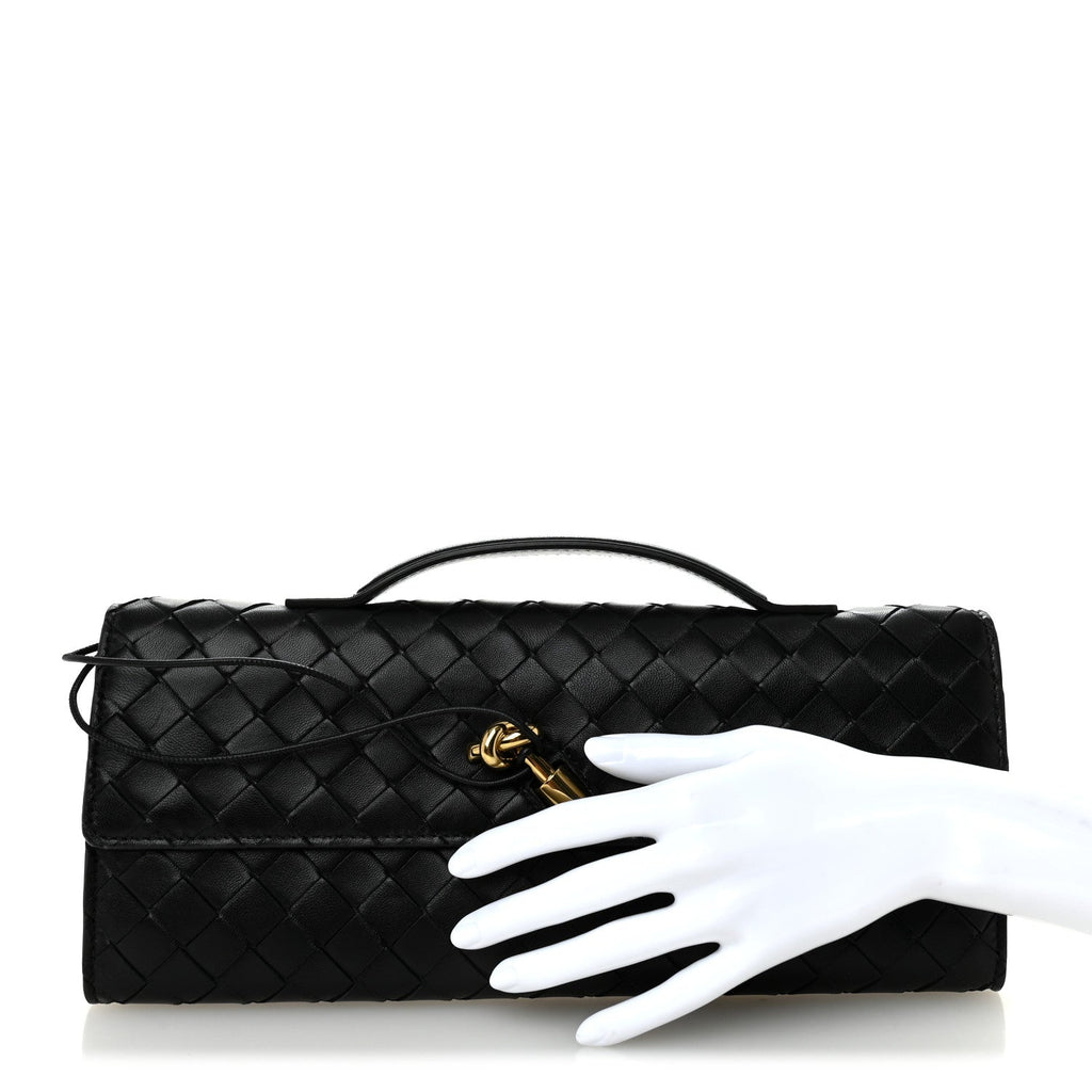 Nappa Intrecciato Long Andiamo Top Handle Clutch Black