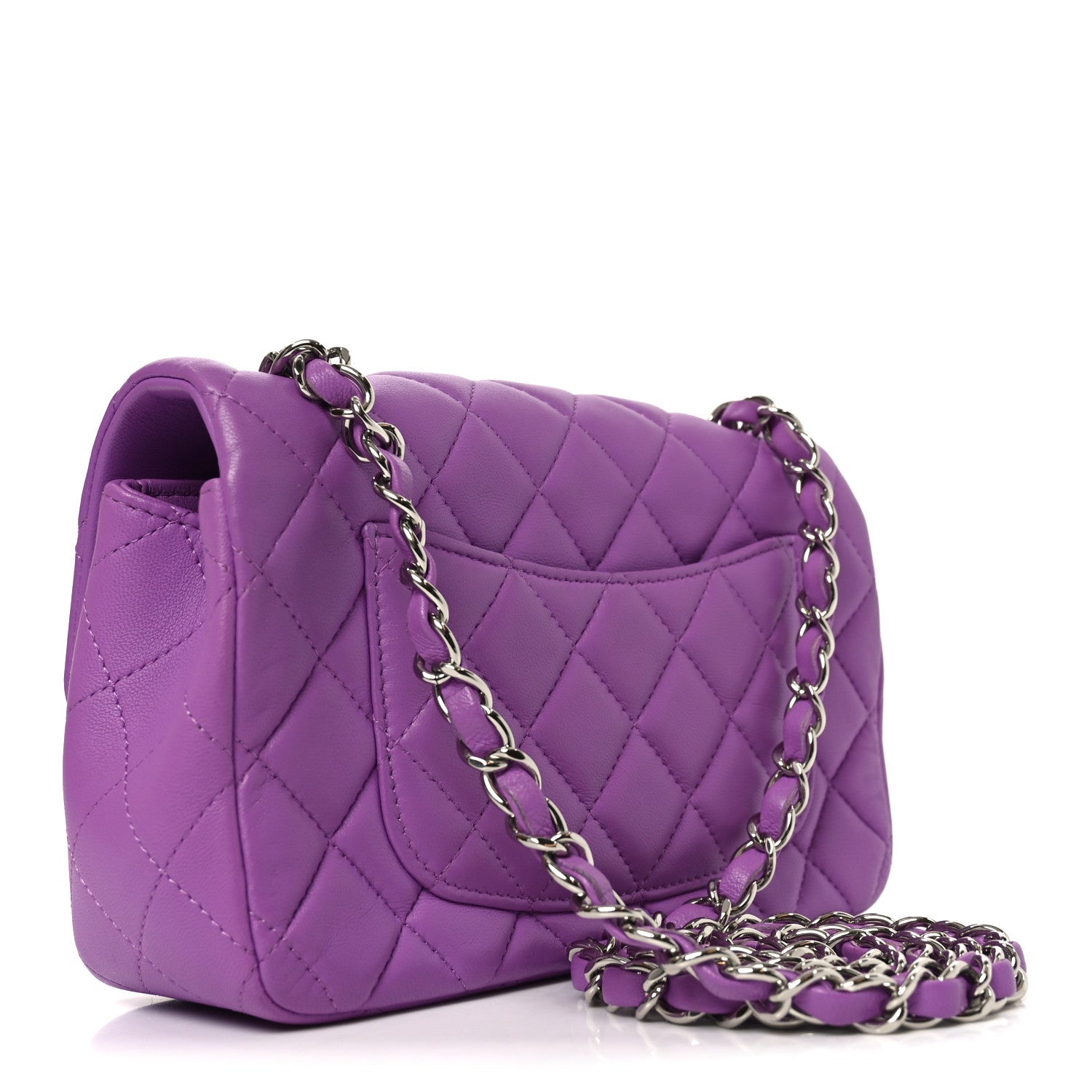 Lambskin Quilted Mini Rectangular Flap Purple