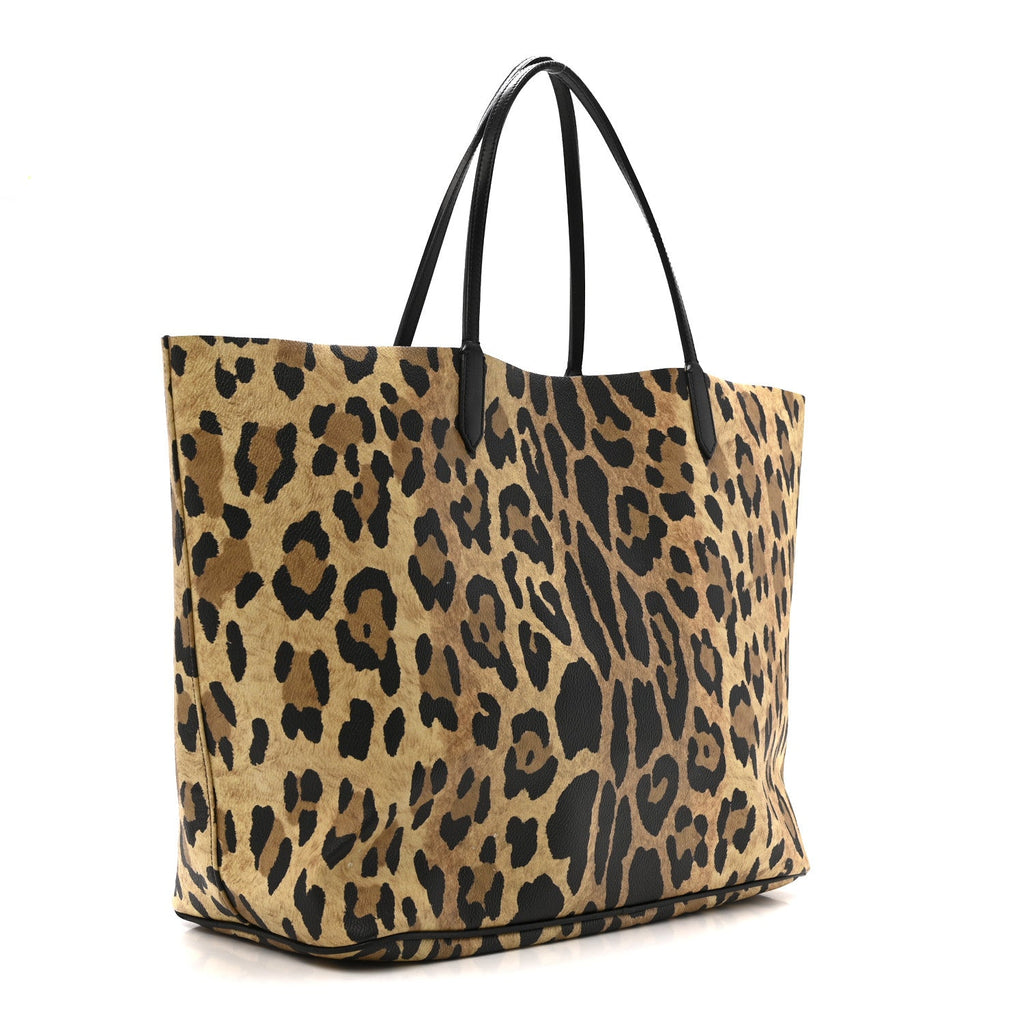 Textured Coated Canvas Leopard Print Large Antigona Tote