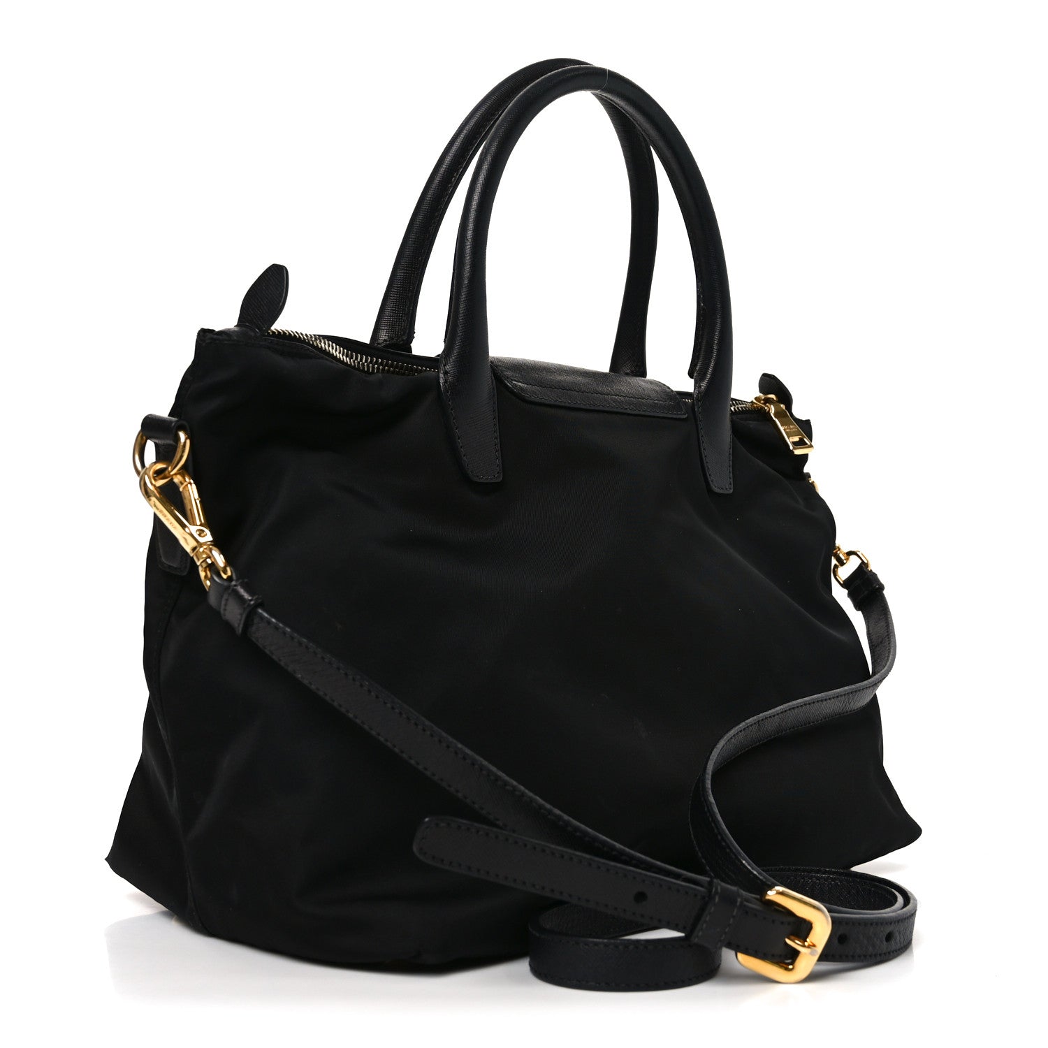 Tessuto Nylon Saffiano Shopping Tote Black