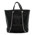 Calfskin Large Coco Eyelets Shopping Tote Black
