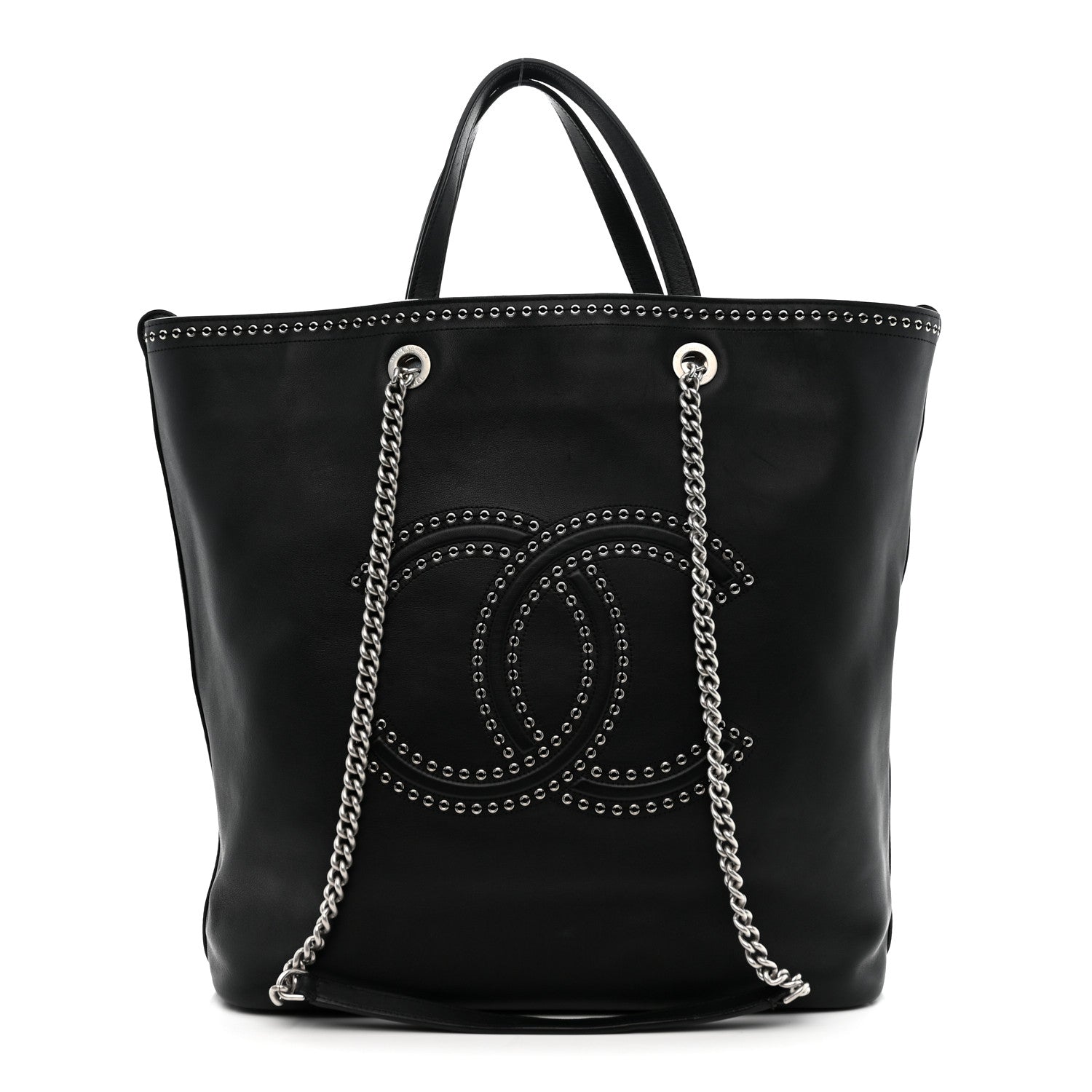 Calfskin Large Coco Eyelets Shopping Tote Black