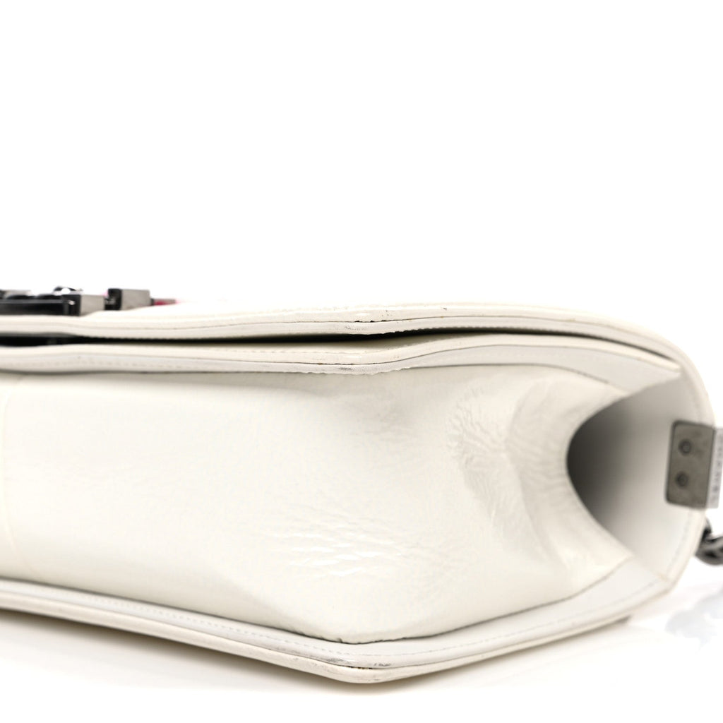 Patent Tweed Medium Boy Flap White
