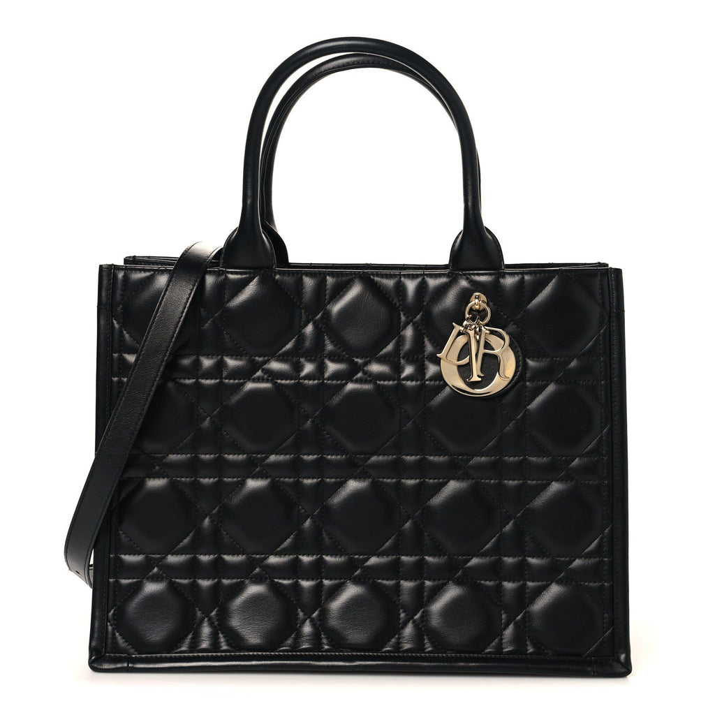 Calfskin Macro Cannage Medium Book Tote Black
