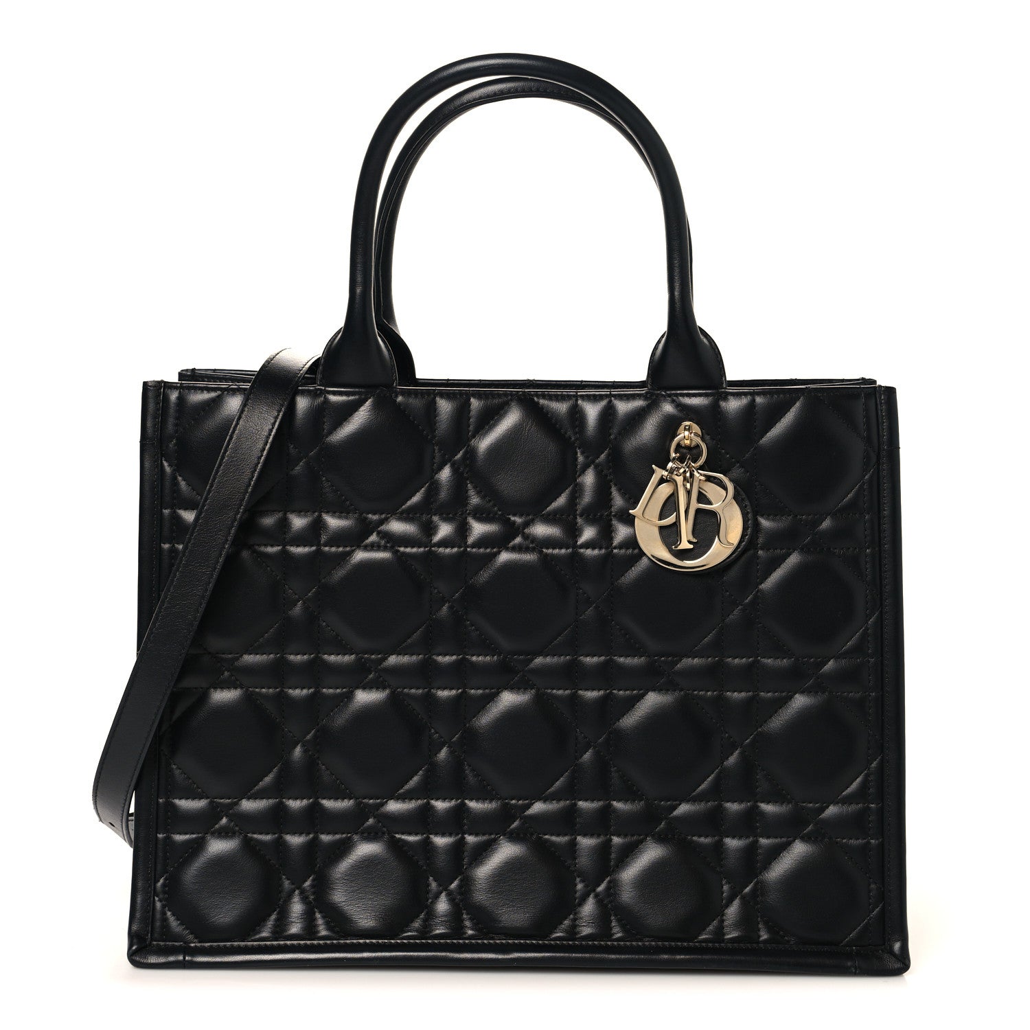 Calfskin Macro Cannage Medium Book Tote Black