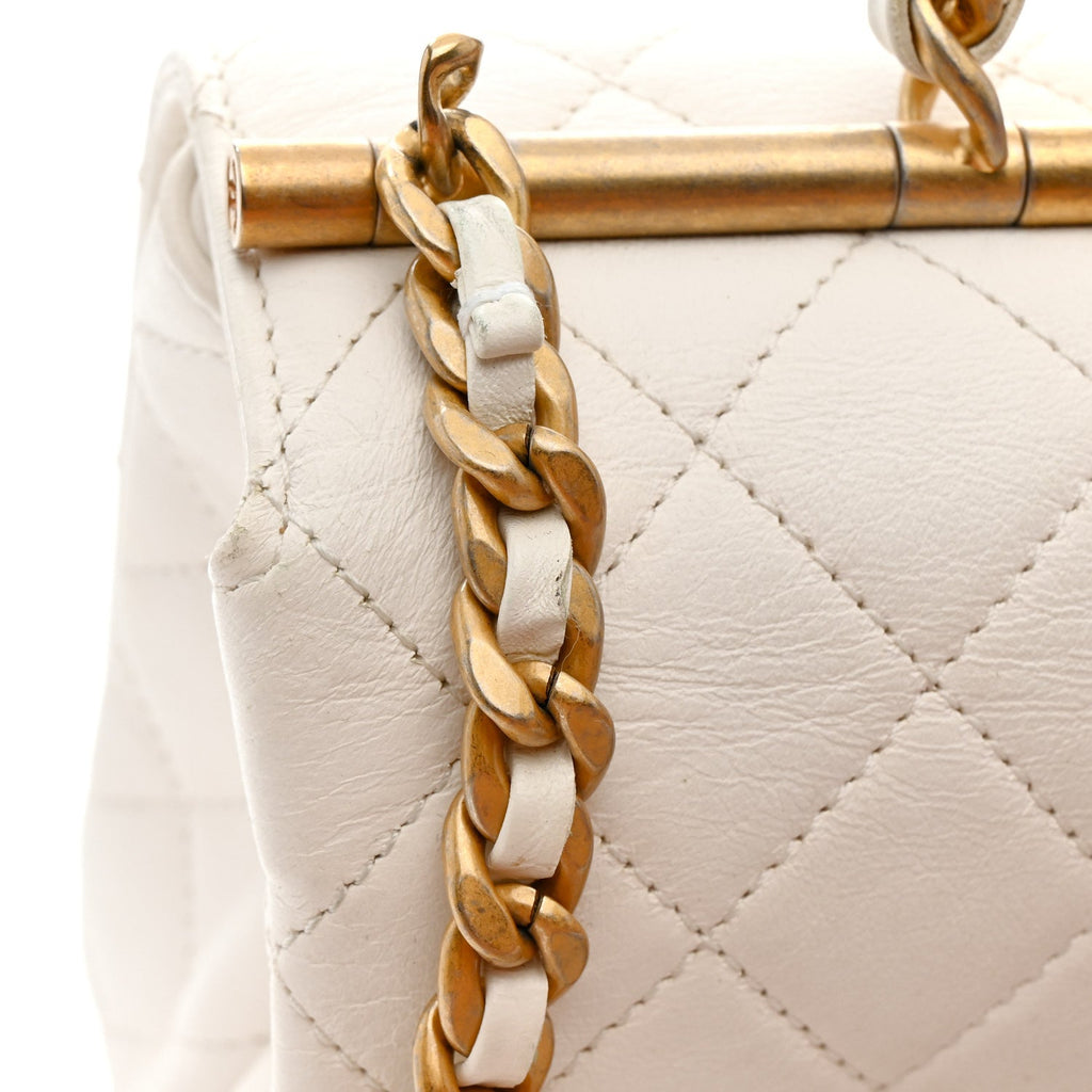 Lambskin Quilted La Parisienne Top Handle Flap White