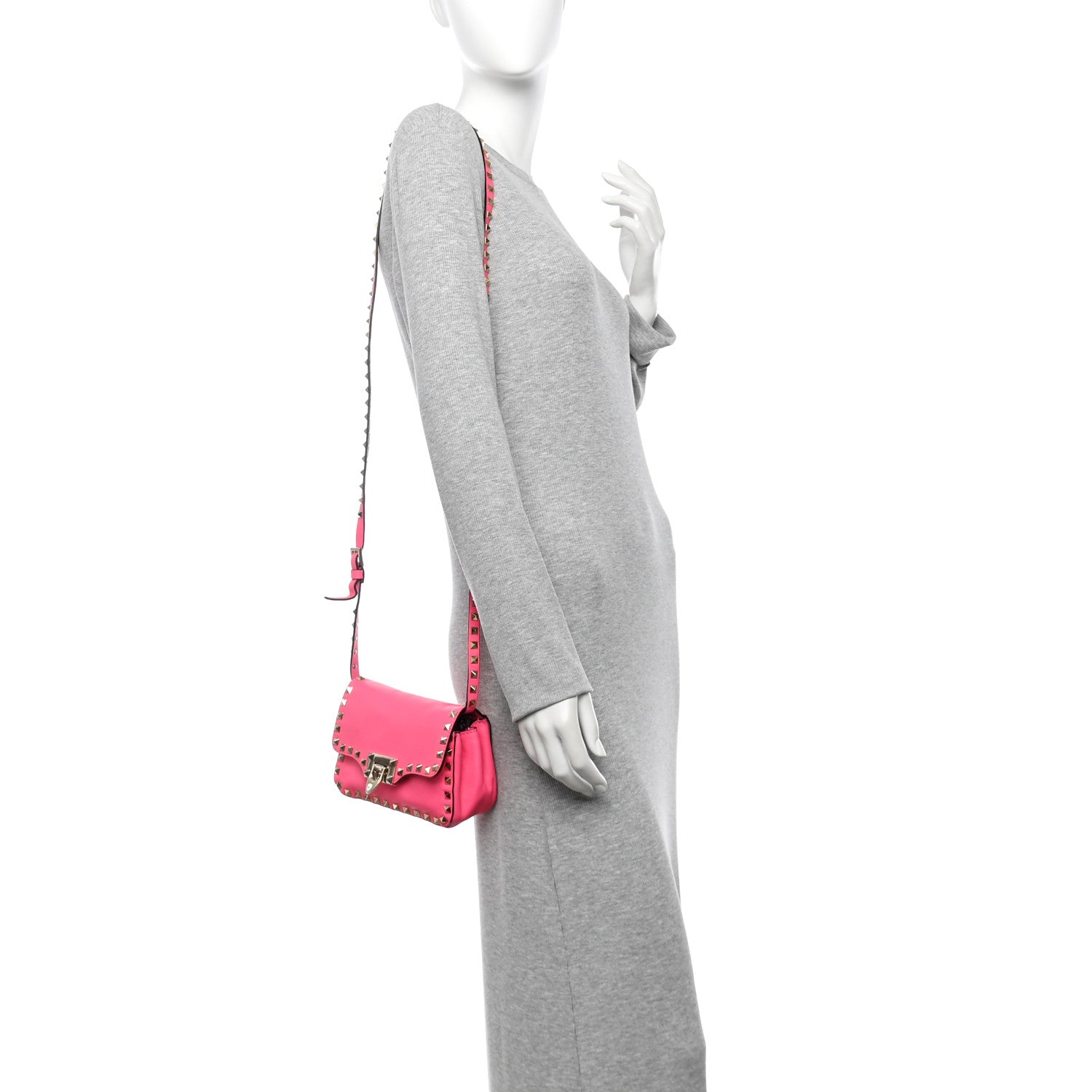 Vitello Mini Rockstud Flap Saddle Crossbody Bag Fuxia Fluo
