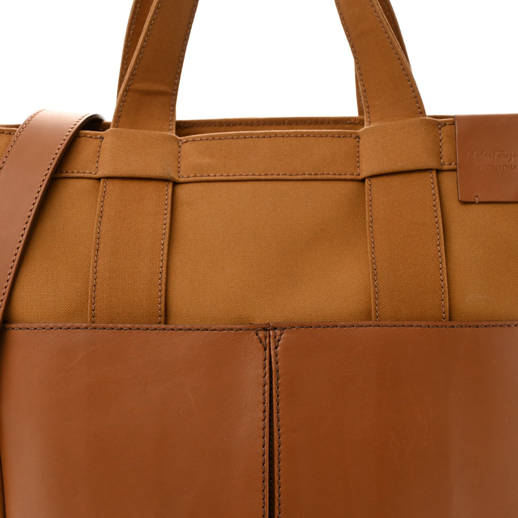 Canvas Calfskin Tote Light Brown