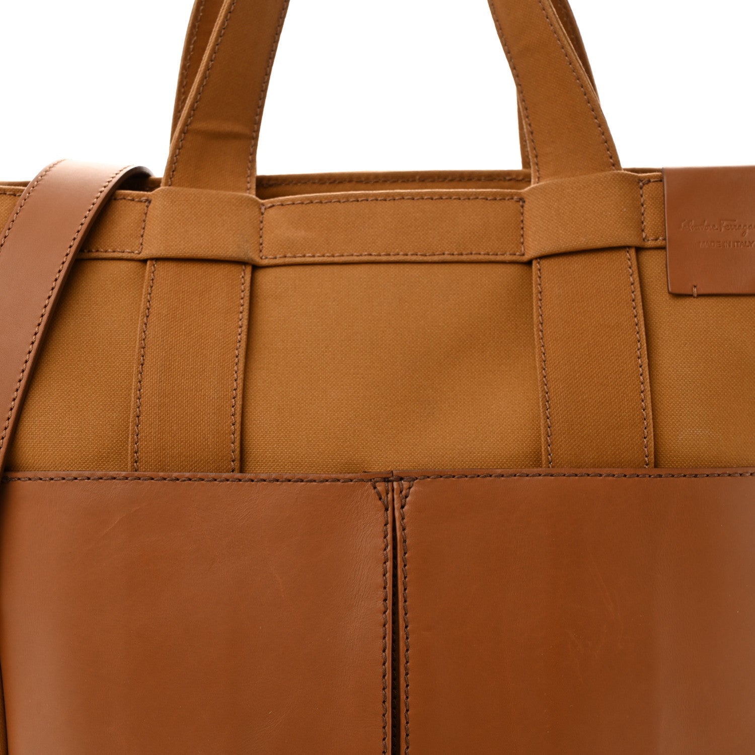 Canvas Calfskin Tote Light Brown