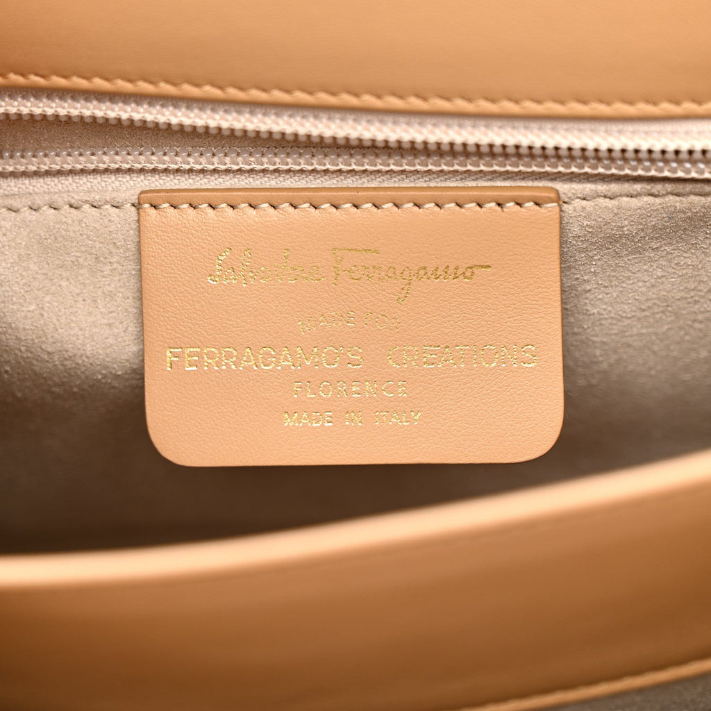 Brushed Off Calfskin Iconic Large Top Handle Bag Camel
