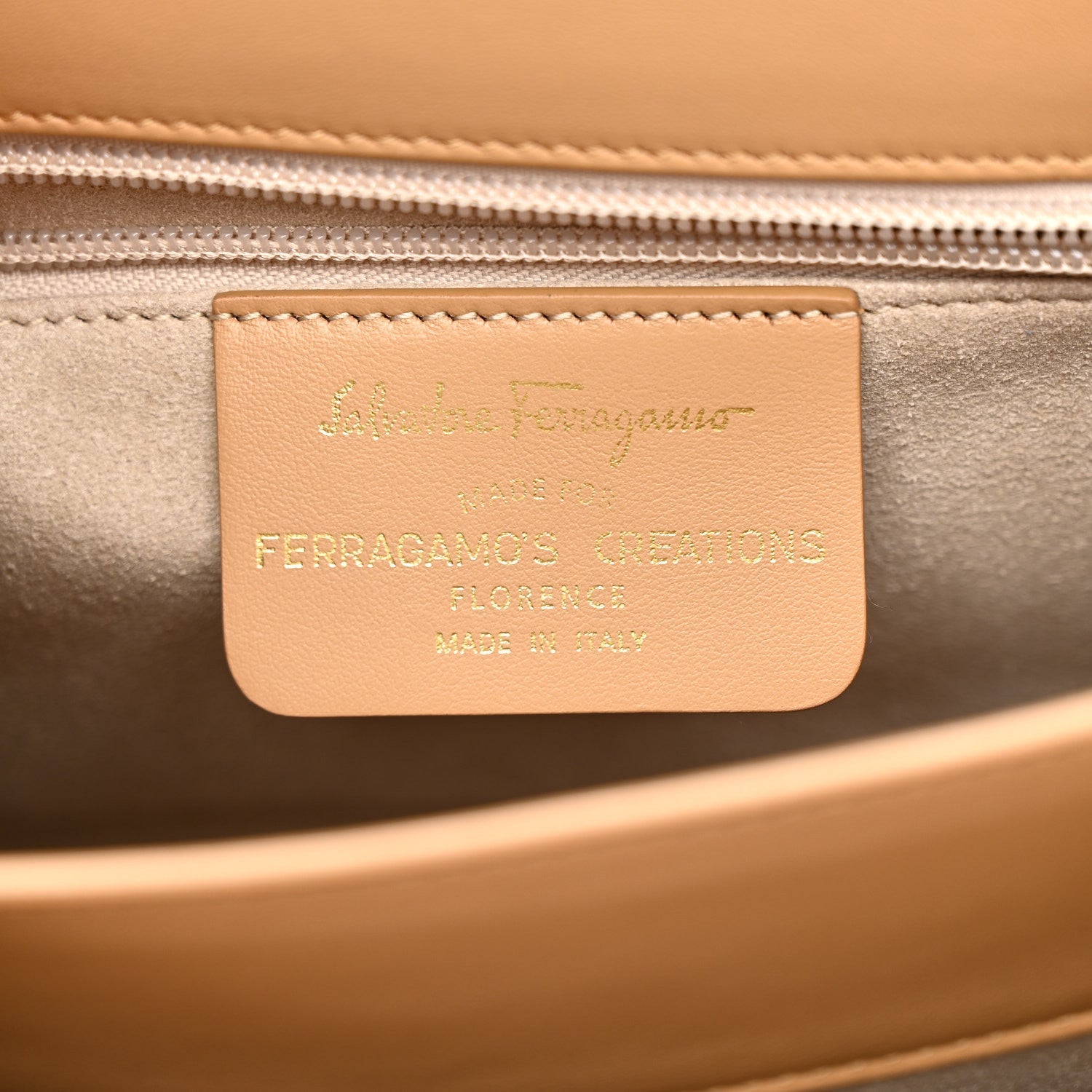 Brushed Off Calfskin Iconic Large Top Handle Bag Camel