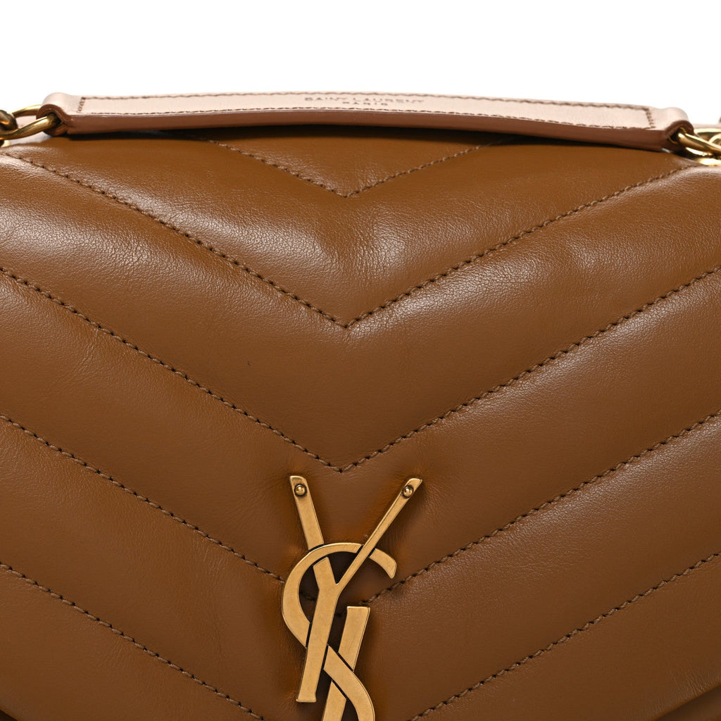Calfskin Y Quilted Monogram Medium Loulou Chain Satchel Dark Natural
