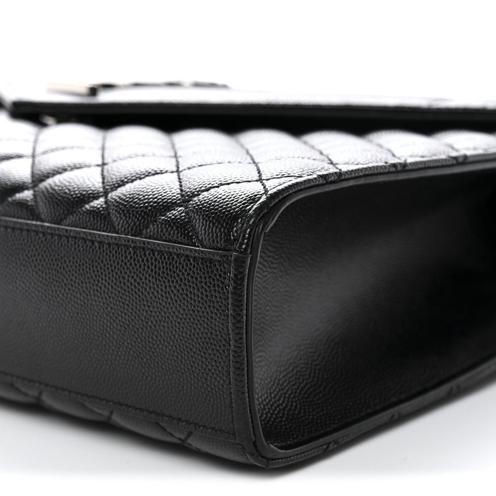 Grain De Poudre Textured Mixed Matelasse Large Triquilt Monogram Satchel Black