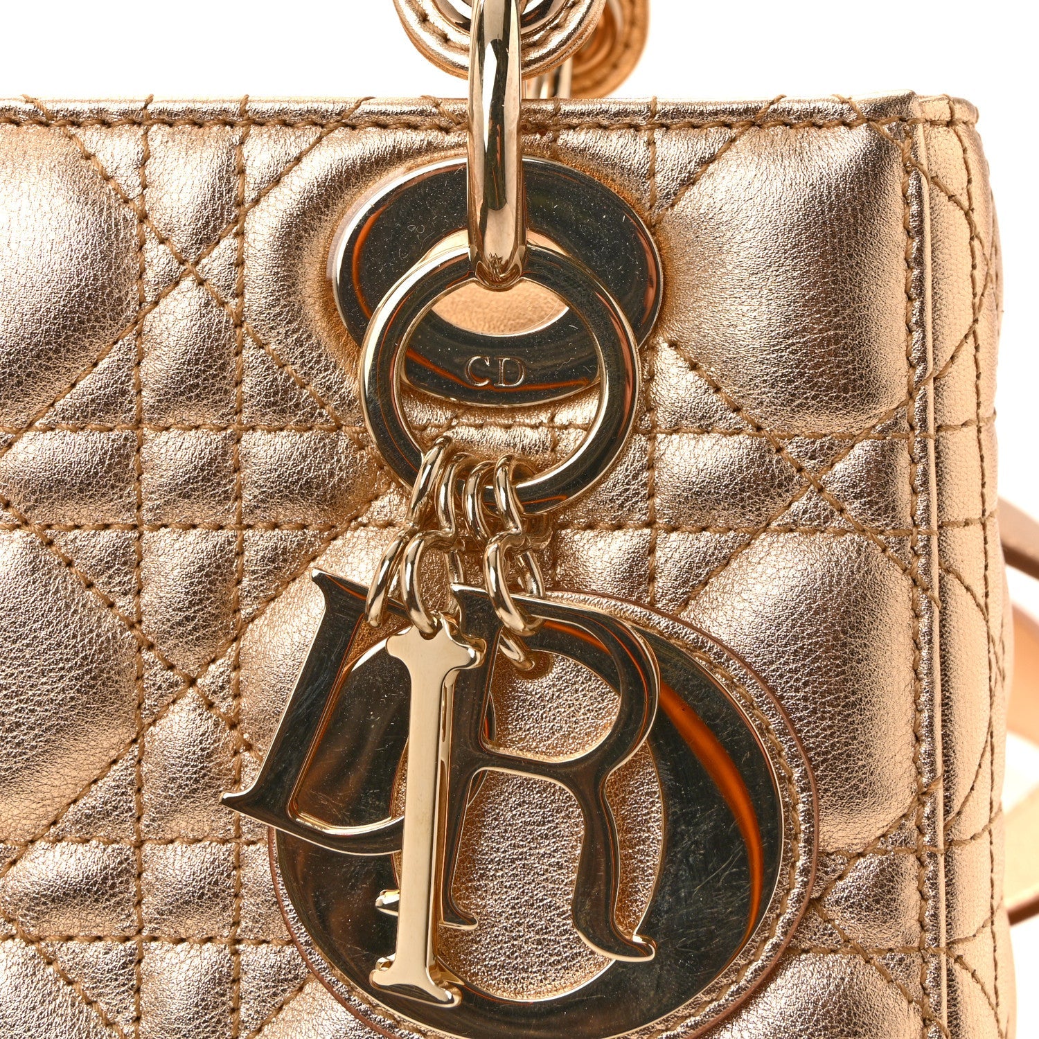Metallic Lambskin Cannage Small My ABCDior Lady Dior Rose Gold